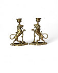 Vintage/Antique Brass Lion Candleholders- A Pair