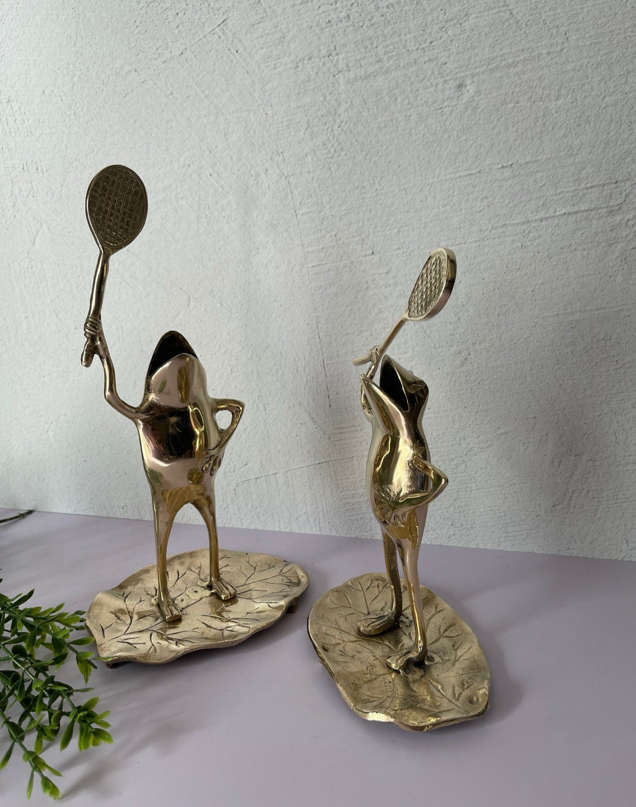 Vintage Brass Tennis Playing Frogs-A Pair