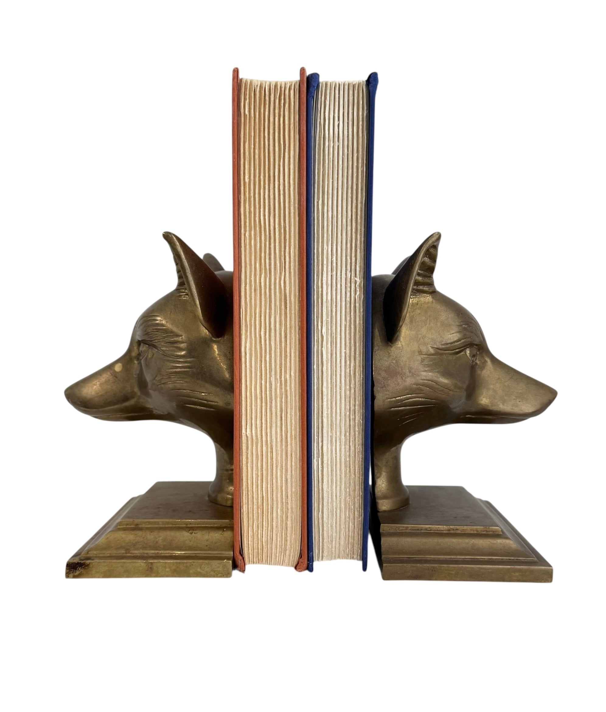 Vintage Brass Fox Head Bookends – The Clever Companions