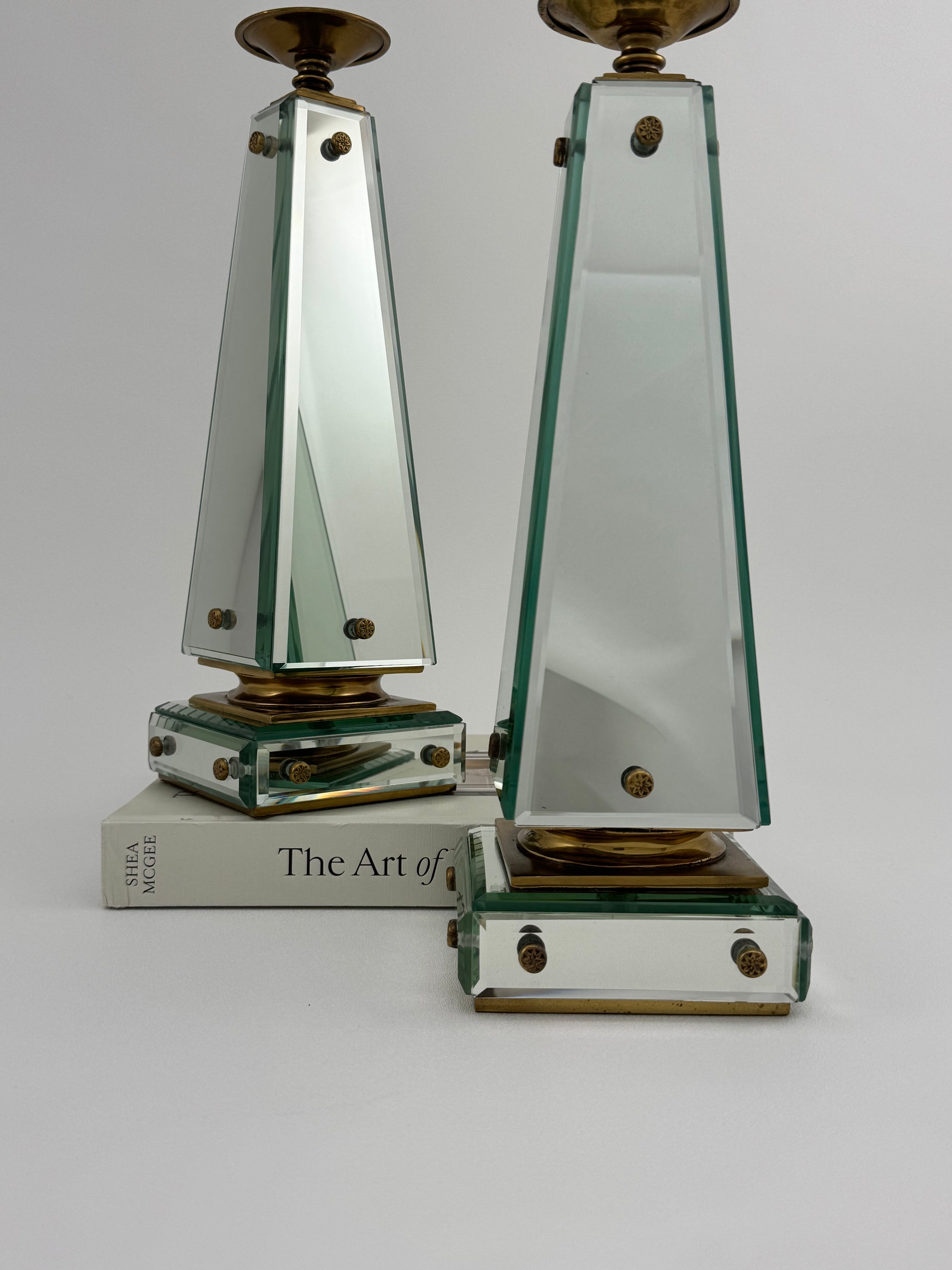 Pair of Vintage Maitland-Smith Mirrored Obelisk Candlesticks