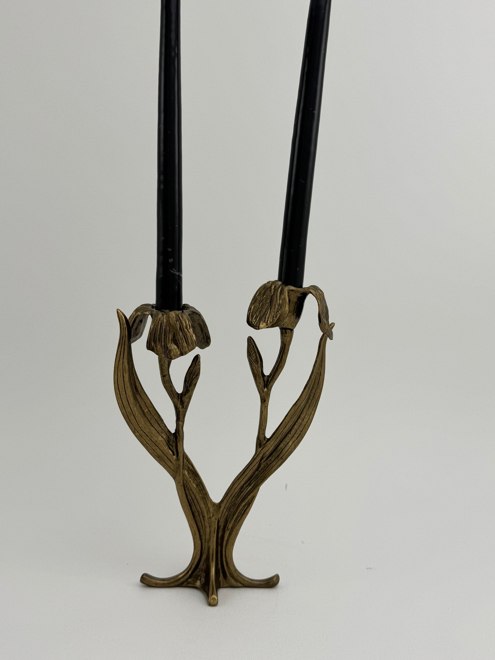 Vintage Brass Flower Candlestick Holder