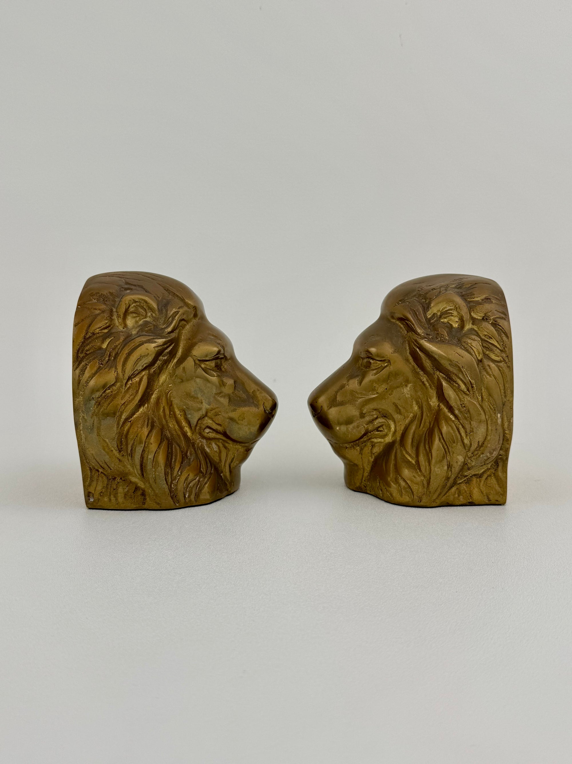 Vintage Brass Lion Bookends- A Pair