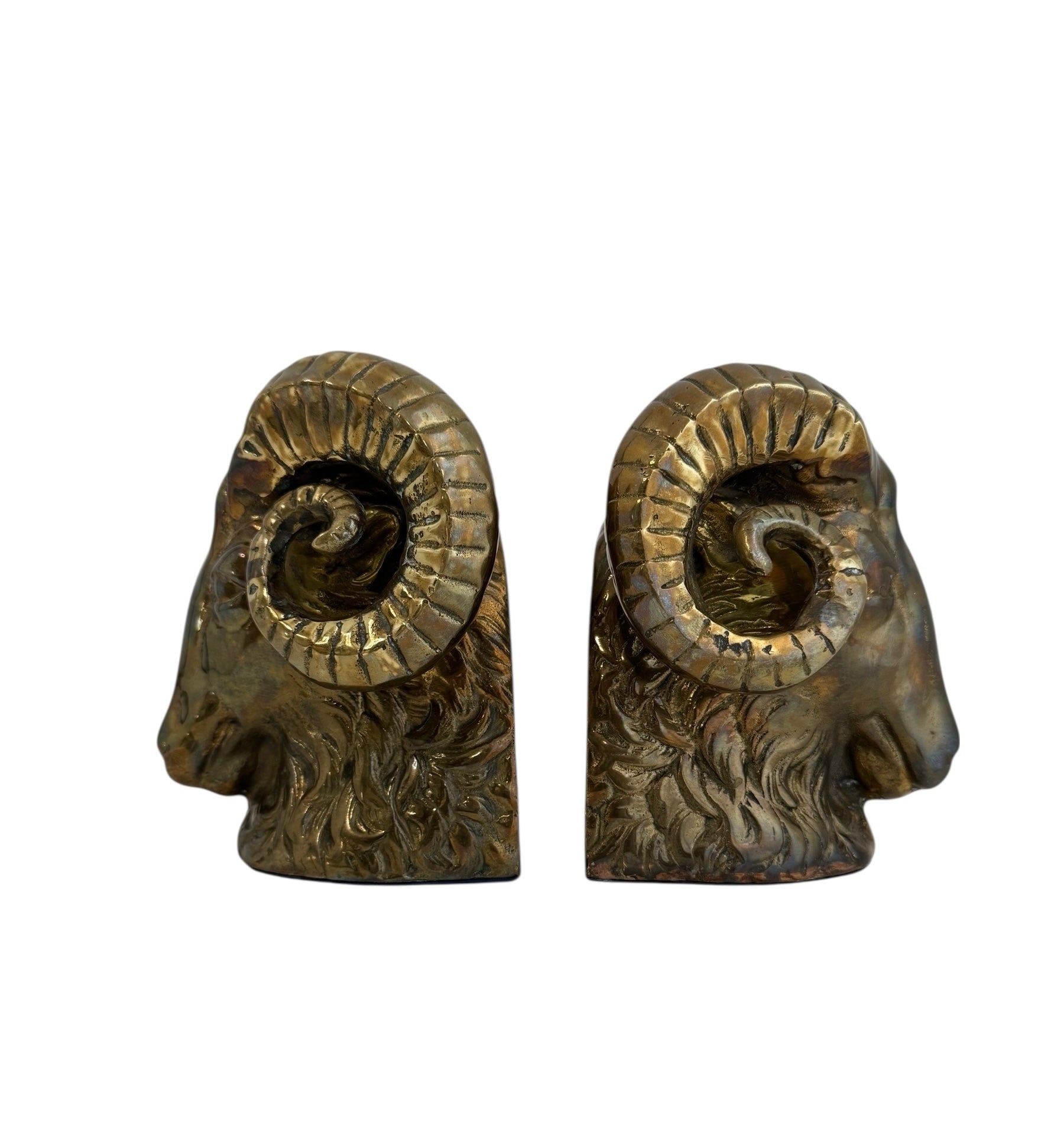 Vintage Brass Ram Head Bookends