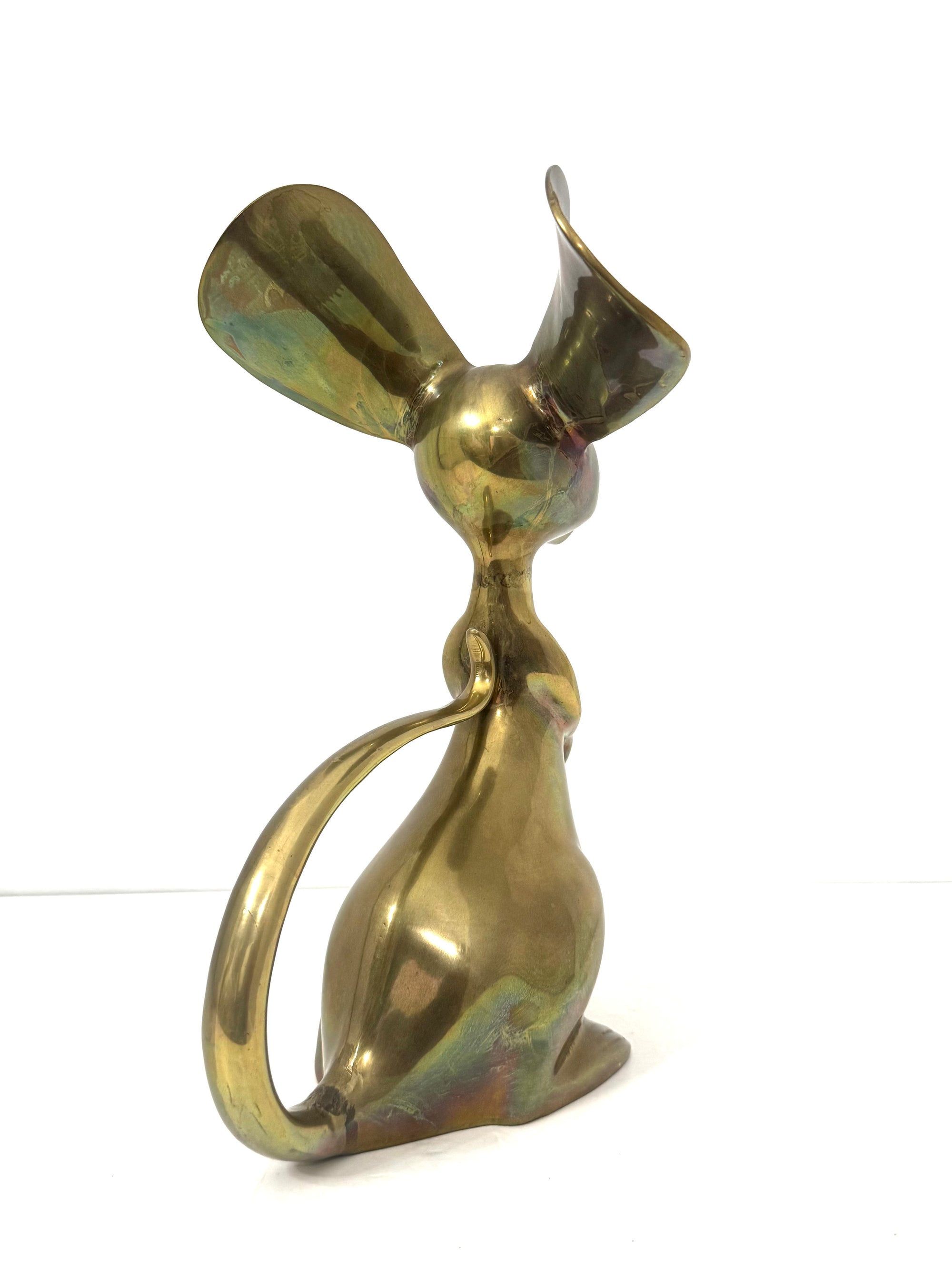 Grand Vintage Mid-Century Modern Brass Mouse Sculpture — Oversized Whimsical Art Accent