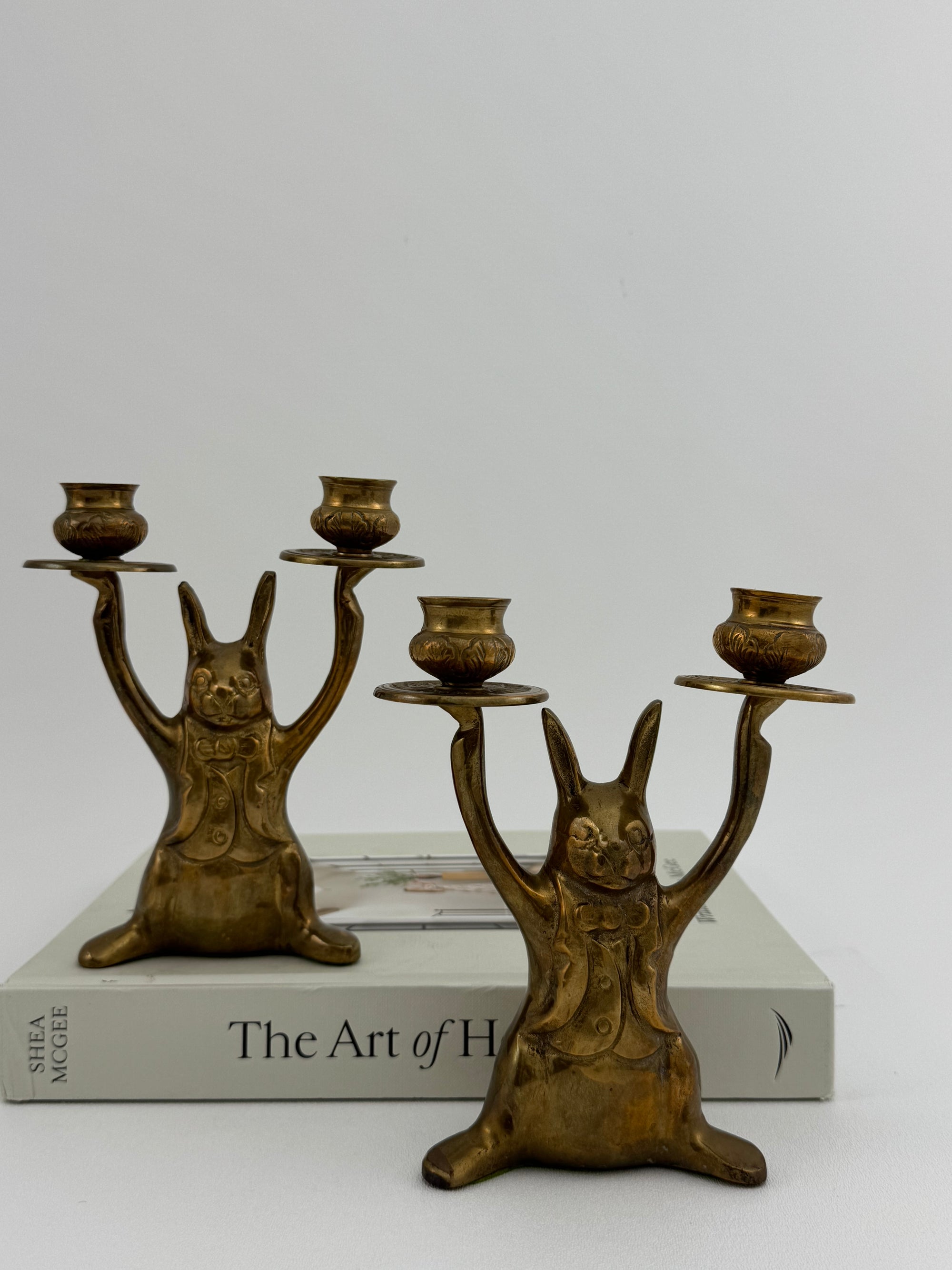 Vintage Brass Rabbit Candleholders-A Pair