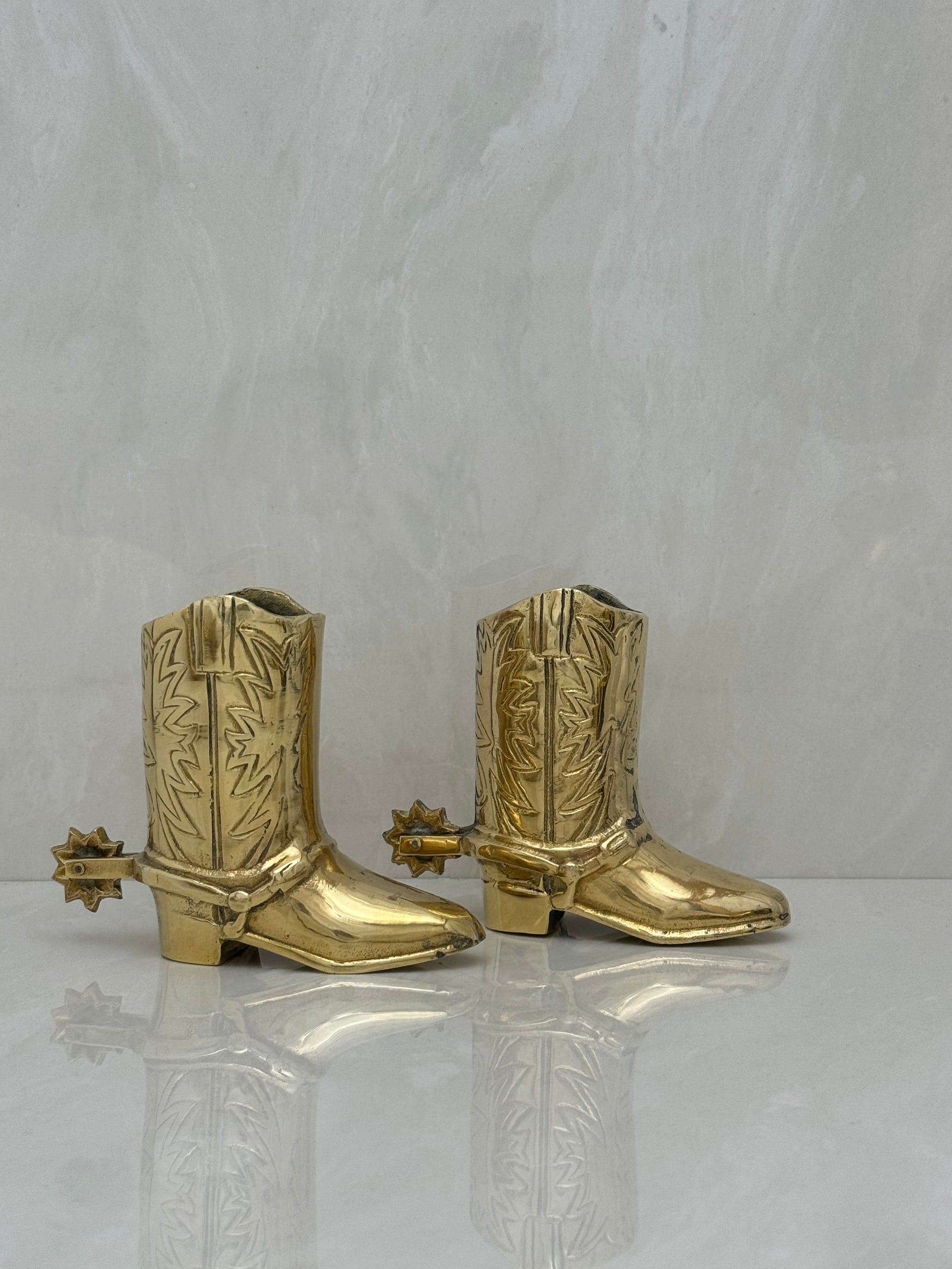 Small Vintage Brass Cowboy Boot Vases-A Pair