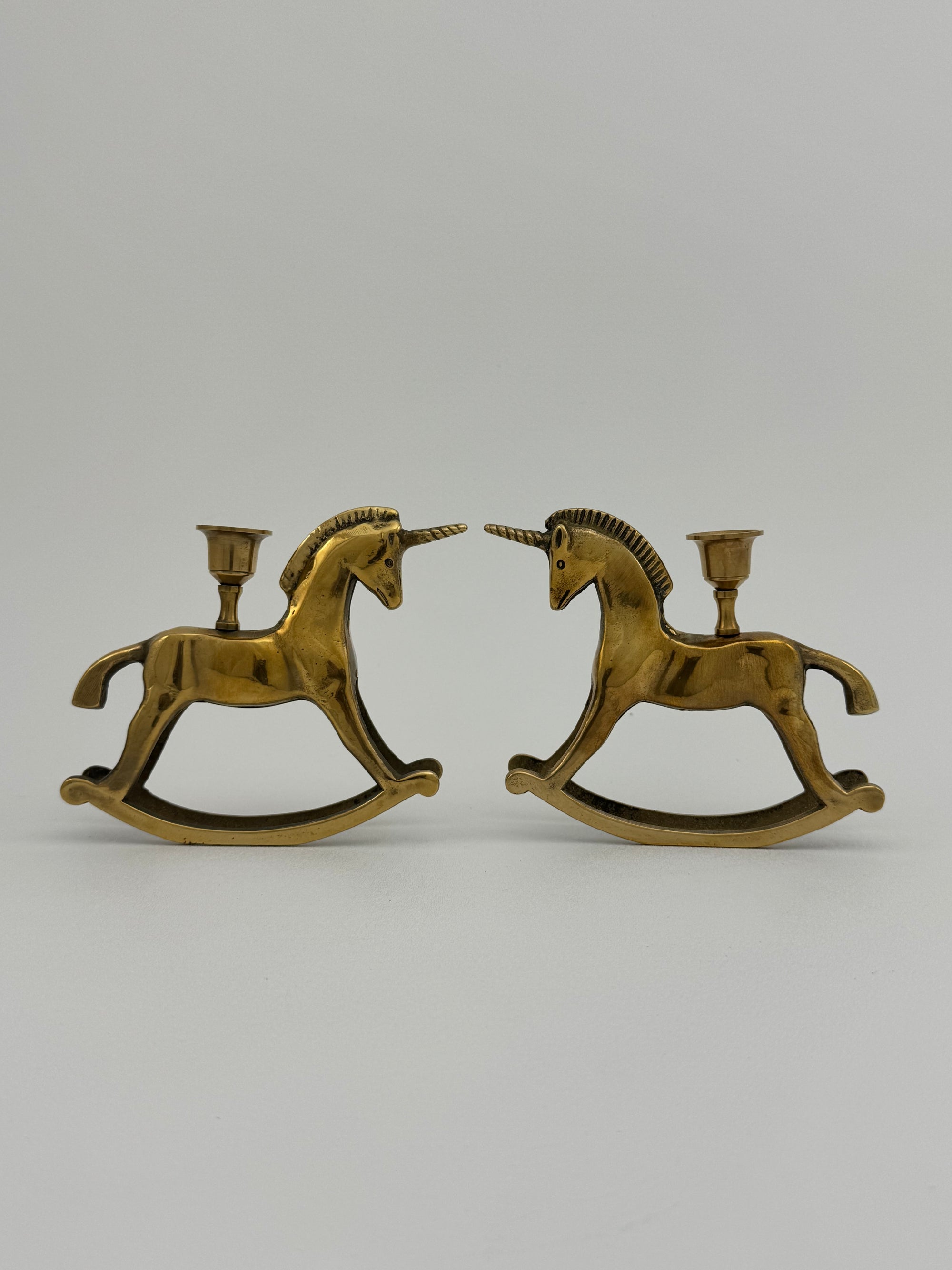 Vintage Brass Unicorn Candleholders-A Pair