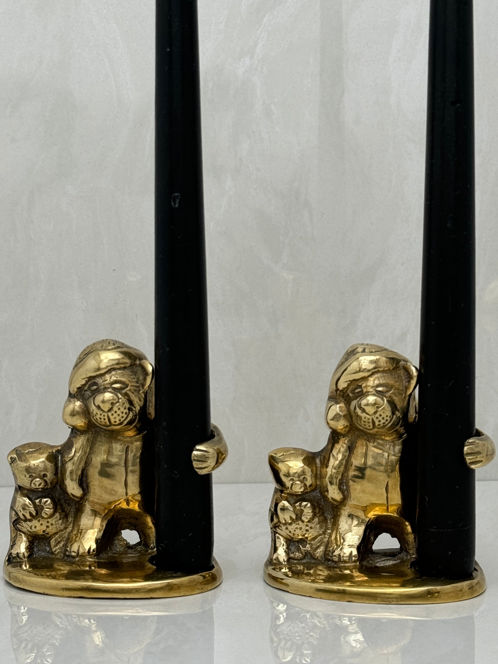 Vintage Brass Teddy Bear Candleholders-A Pair