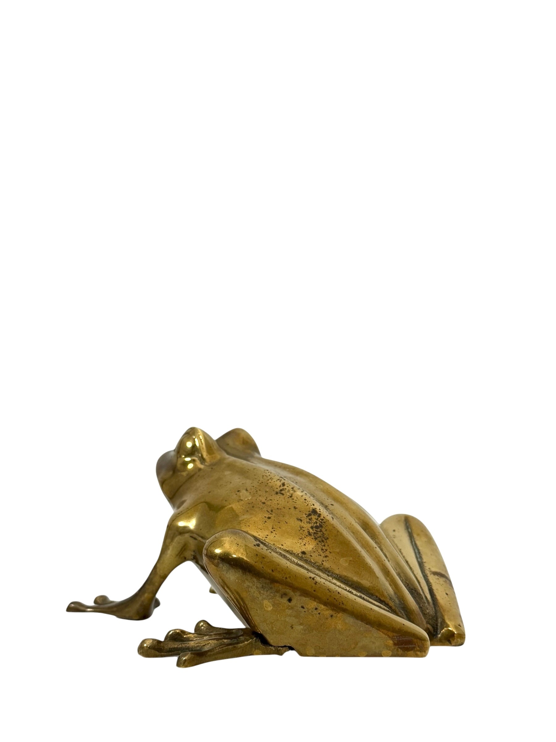 Vintage Brass Frog Figurine – Mid-Century Modern Toad Sculpture | Hollywood Regency Paperweight