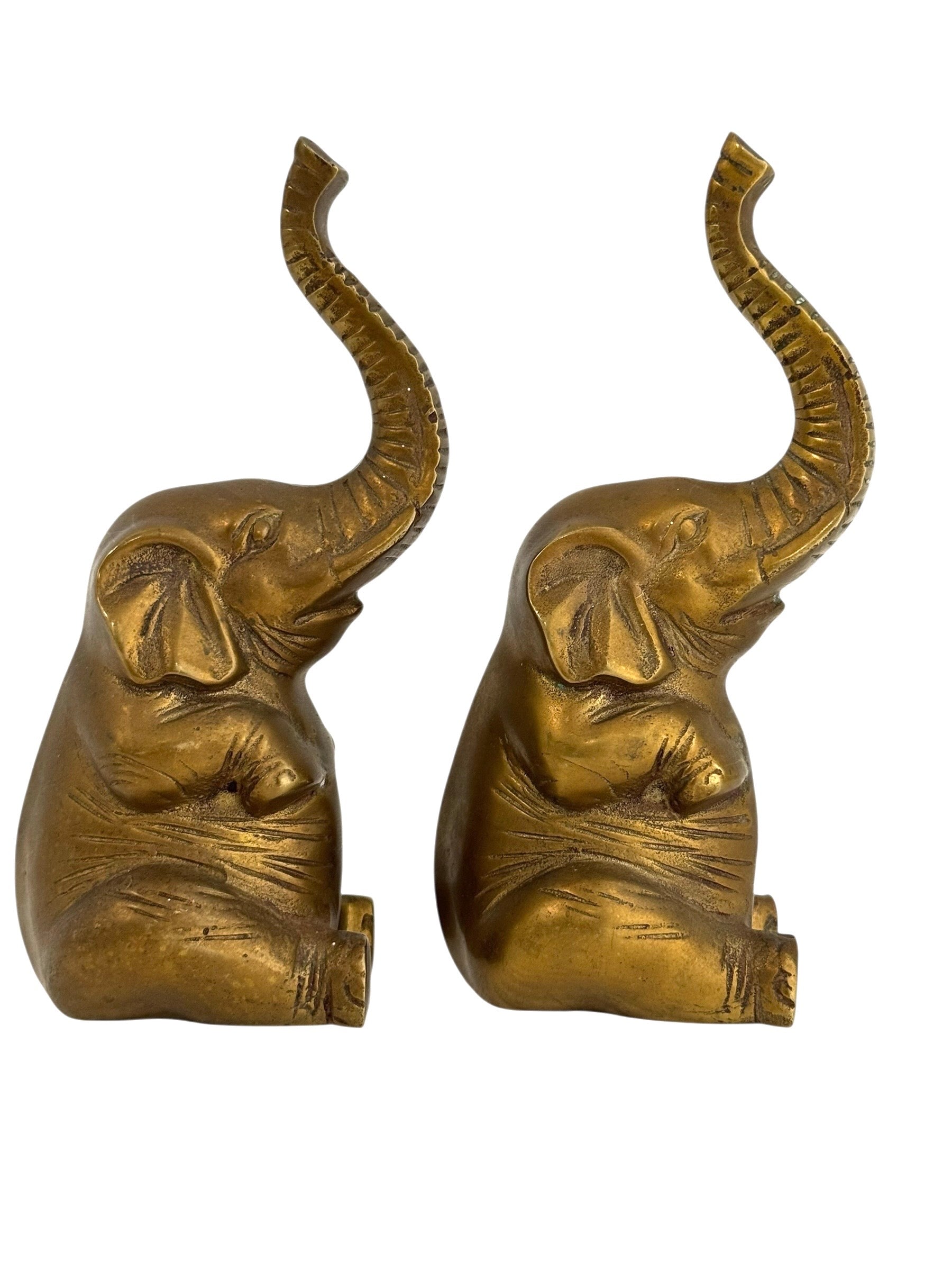Vintage Brass Sitting Elephant Pair