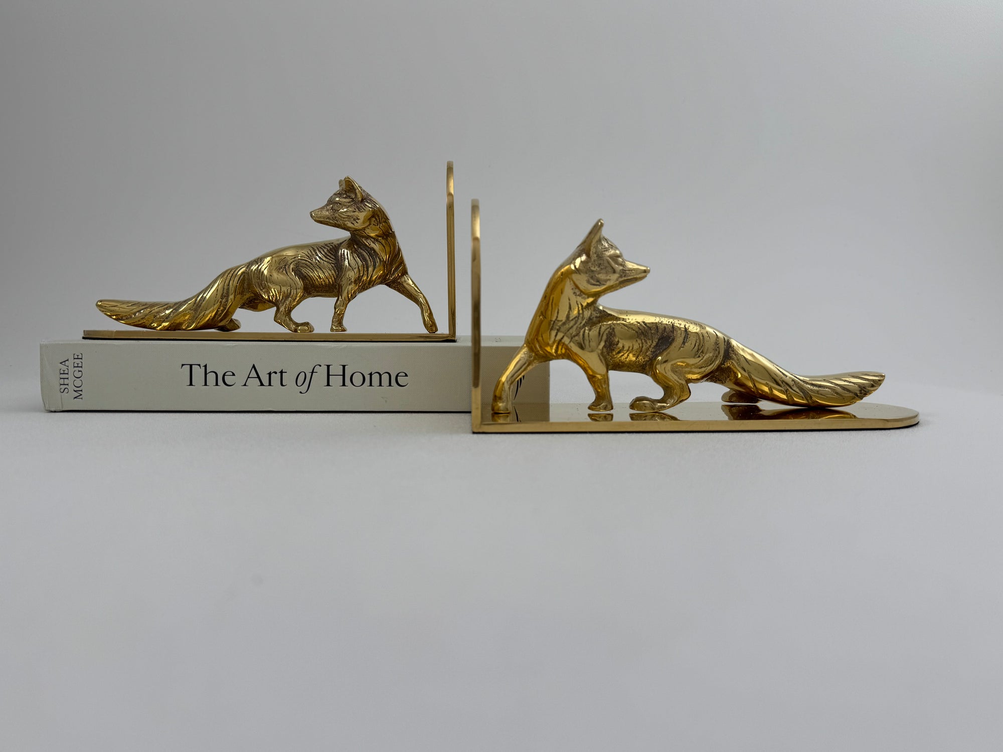 Made in England Brass Fox Bookends — 9.76 lb Pair, 9” Long Woodland Animal Library Decor (Mid-Century / Hollywood Regency)