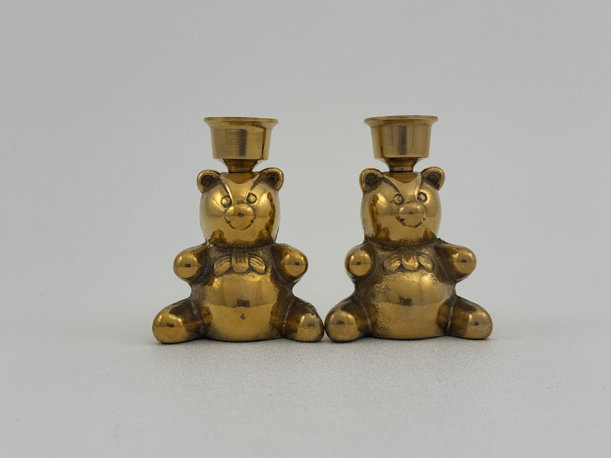 Vintage Brass Teddy Bear Candlestick Holders-A Pair