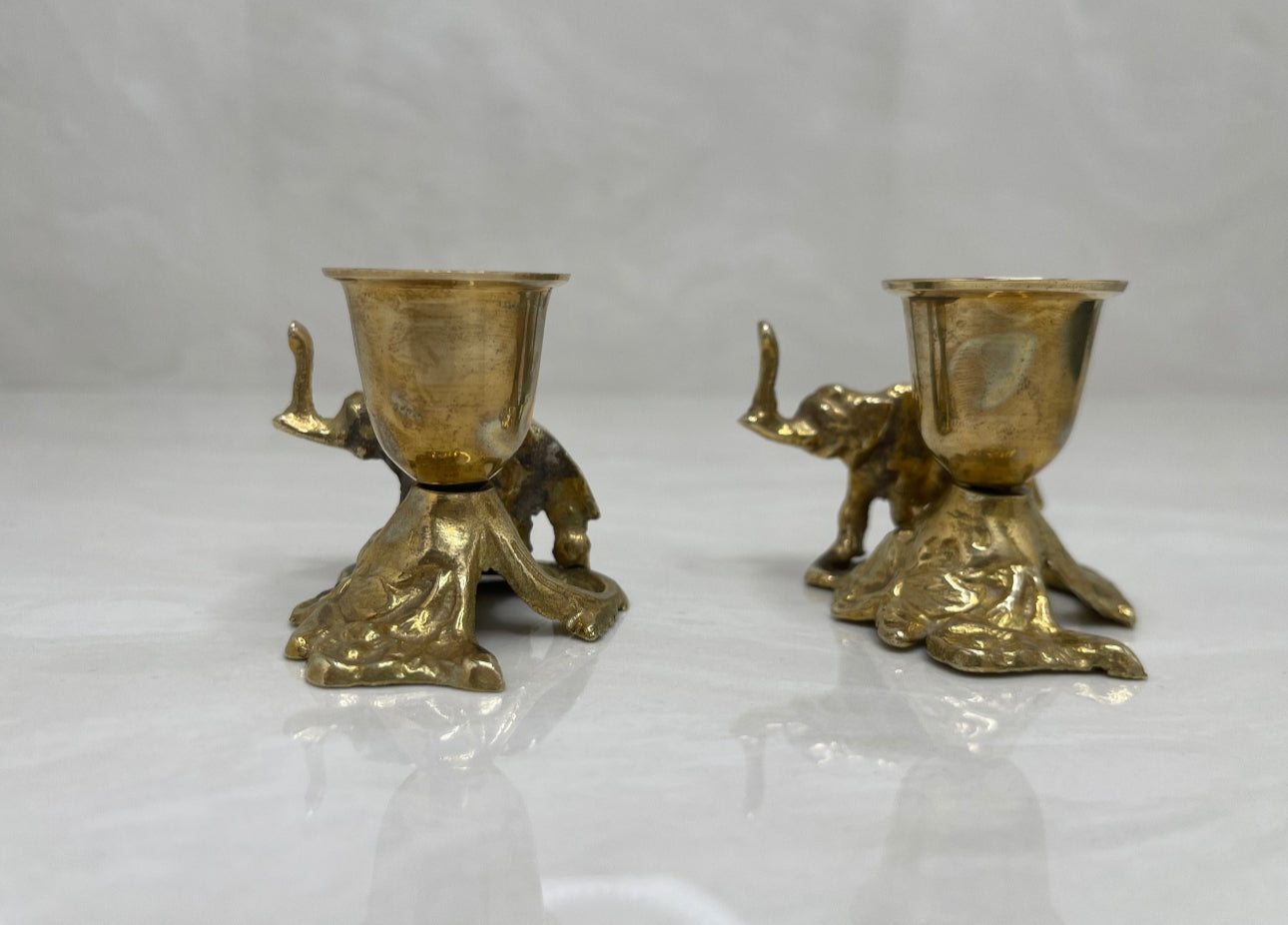 Vintage Brass Elephant Candlestick Holders-A Pair