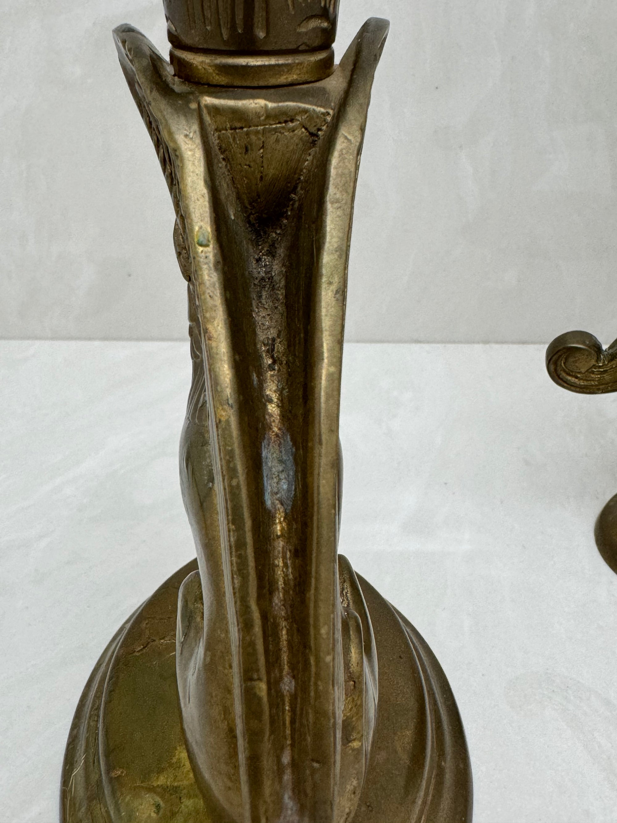 Vintage Brass Winged Sphinx Candleholders-A Pair