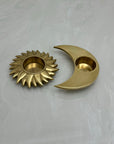 Vintage Brass Sun and Moon Candleholder-A Pair