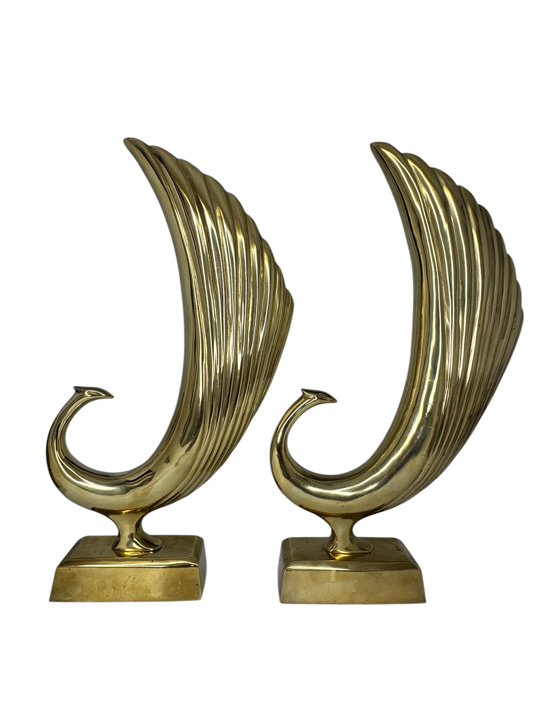 Beautiful Pair of Vintage Mid-Century Brass Peacock Sculpture/Vases-17 Inches