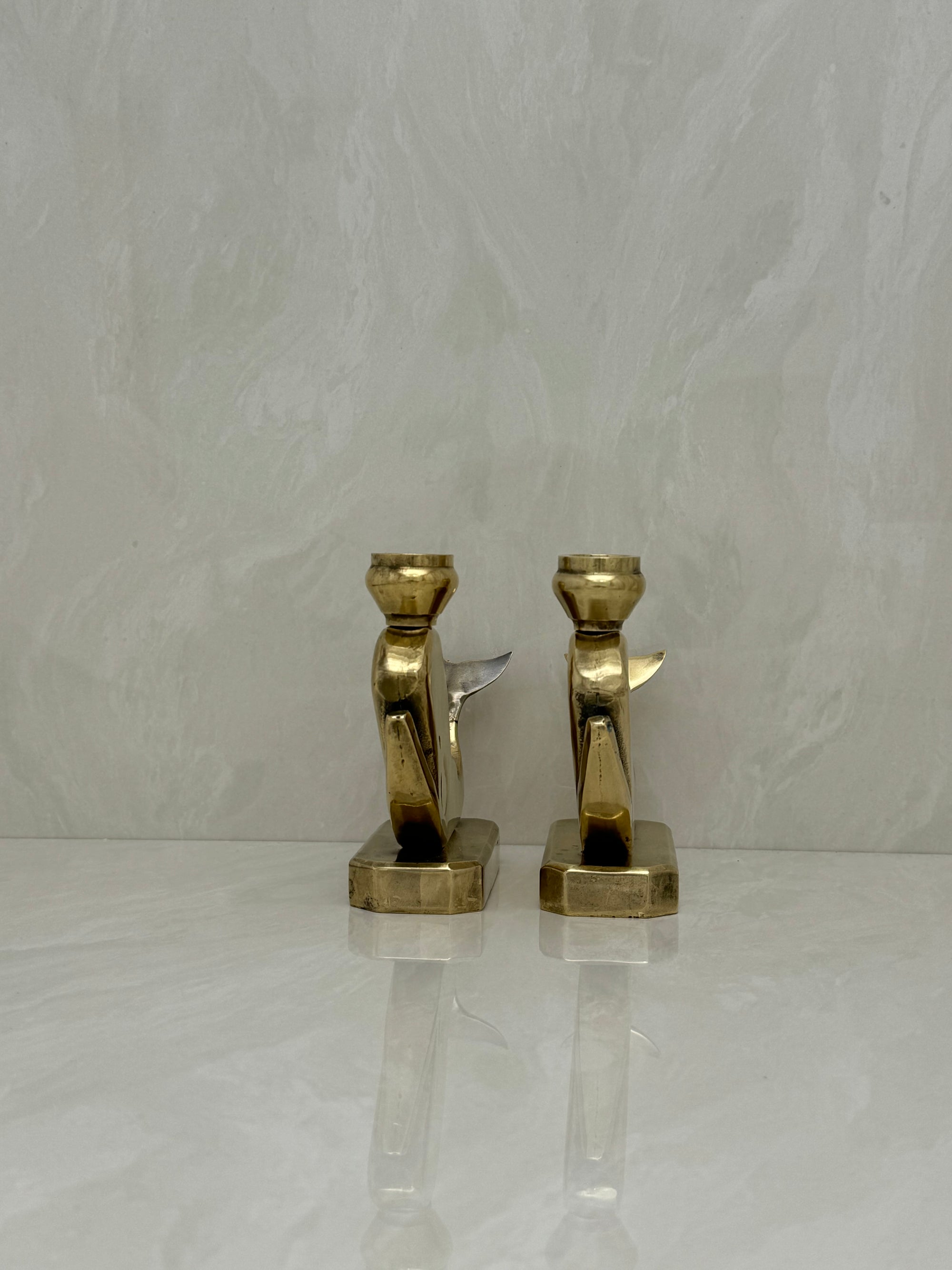 Vintage Brass Whale Candleholders