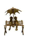 Vintage Brass Frog Couple Under Umbrella | Mid-Century Whimsical Figurine