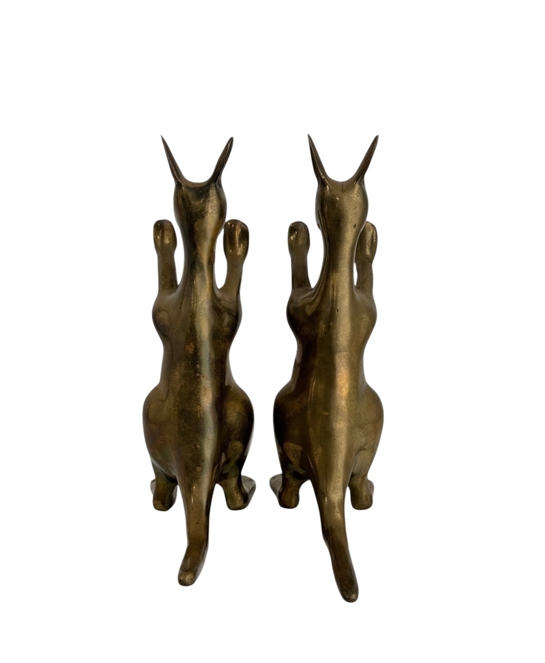 Vintage Brass Kangaroo Bookends with Joeys – Mid-Century Modern Set