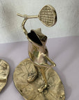 Vintage Brass Tennis Playing Frogs-A Pair