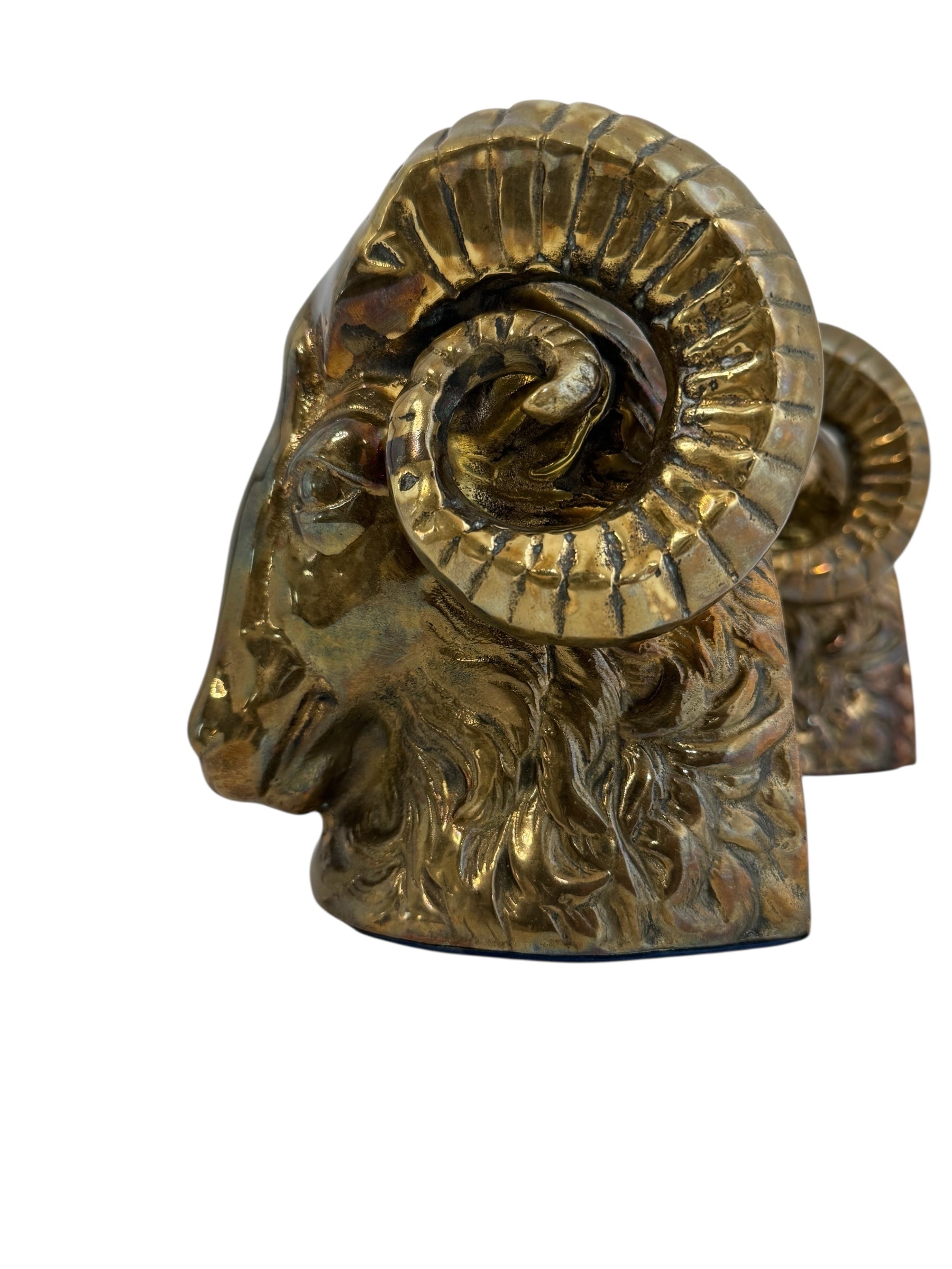 Vintage Brass Ram Head Bookends