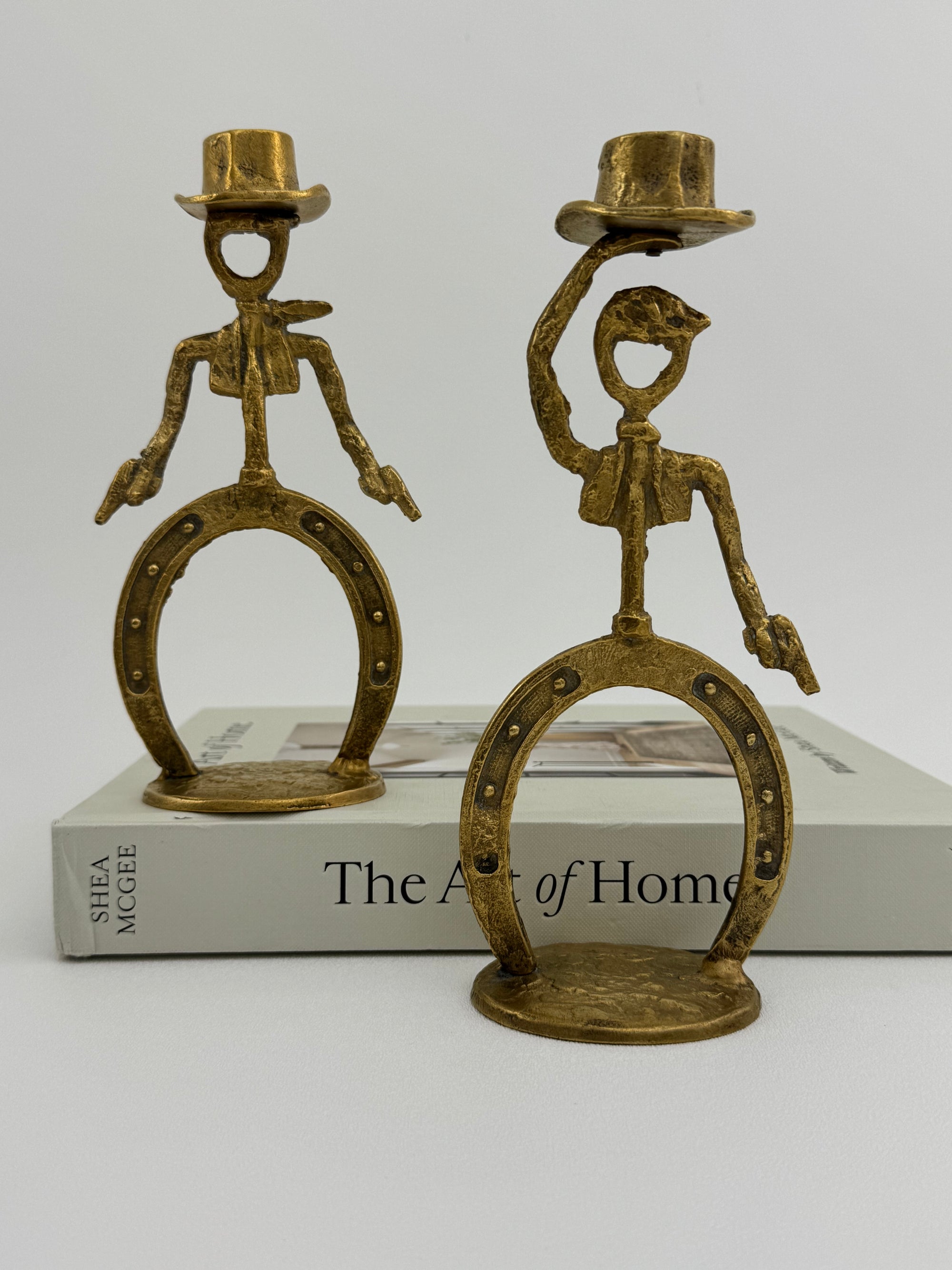 Cowboy Brass Candlestick Holders- A Pair