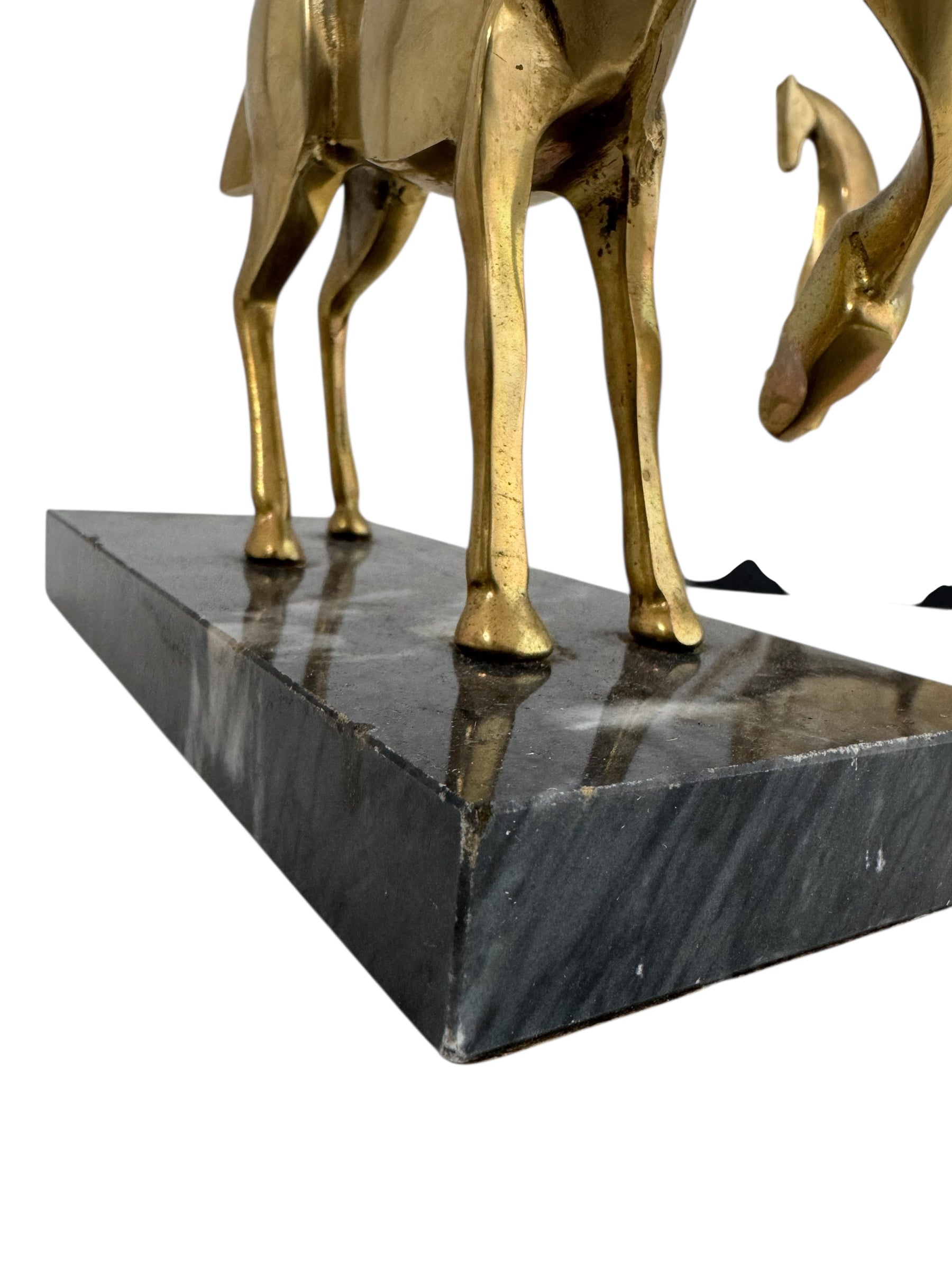 Vintage Brass Horse Sculptures on Marble Base (Pair)