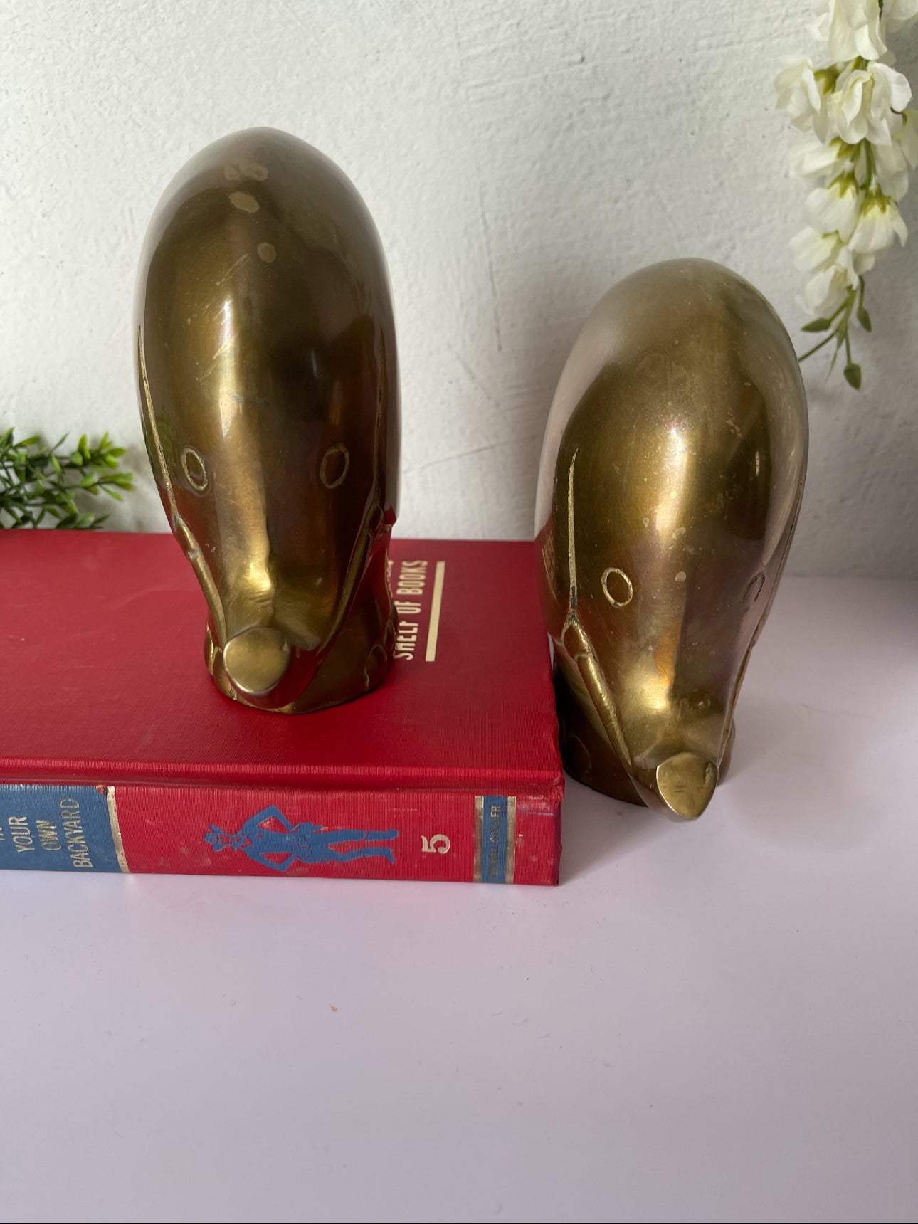 Vintage Brass Elephant Bookends- A Pair