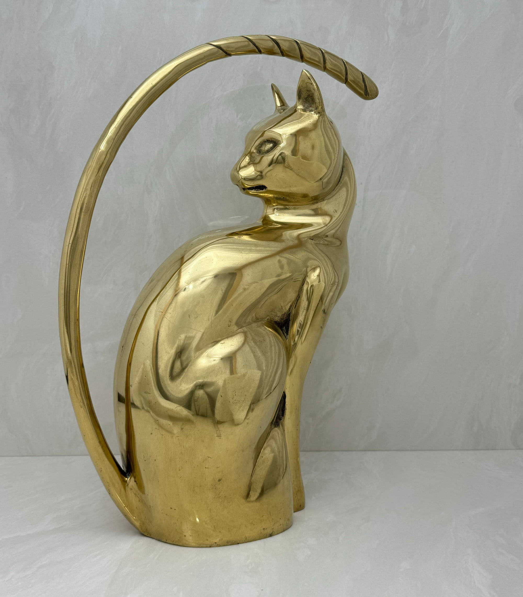 Vintage Brass Stylized Long Tailed Cat-MCM By Dolbi Cashier