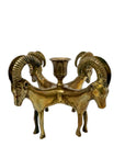 Exceptional Pair of Vintage Four-Headed Ram Brass Candleholders – MCM Sculptural Decor | Hollywood Regency Masterpieces