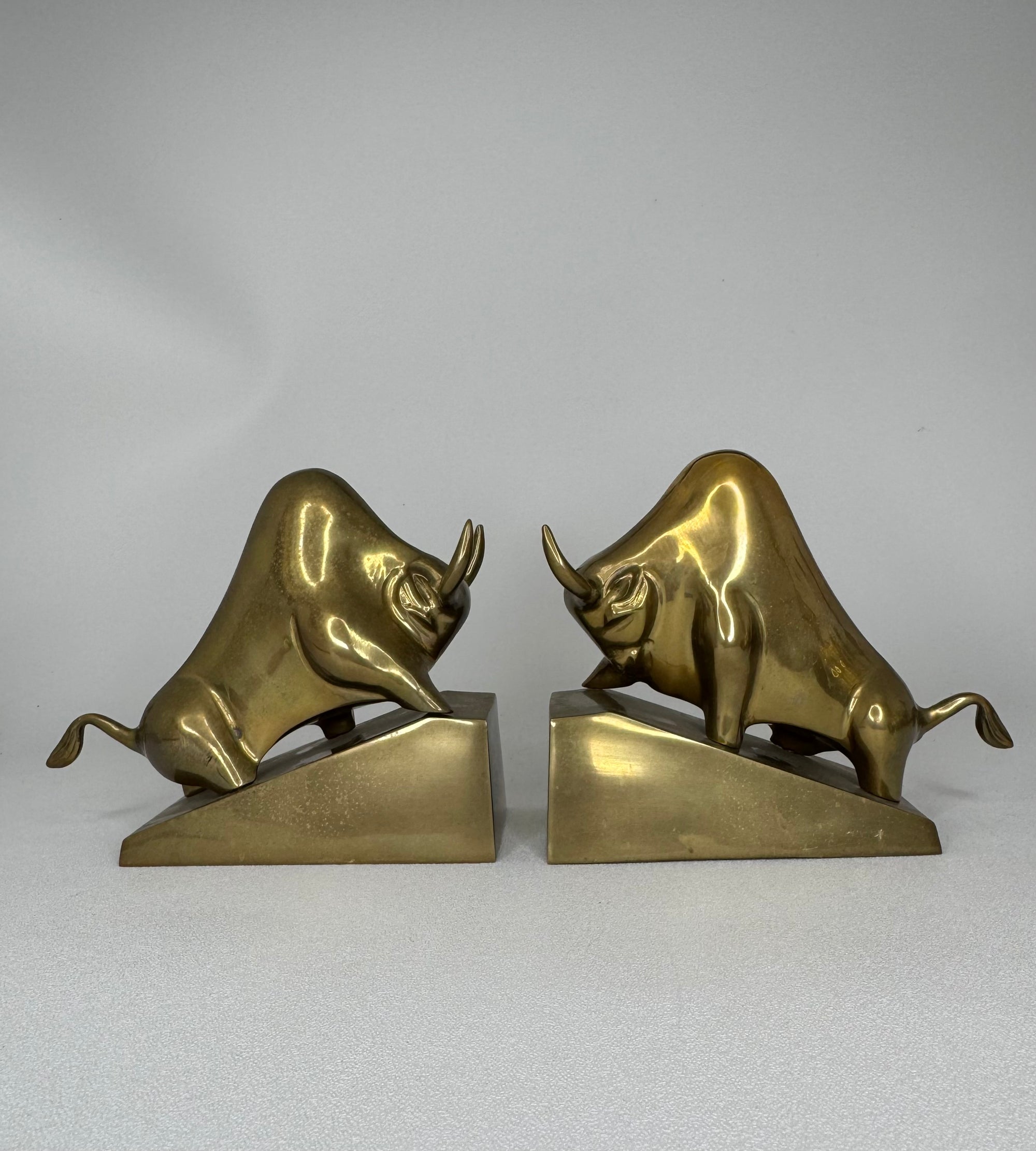 Vintage Brass Charging Bulls-A Pair