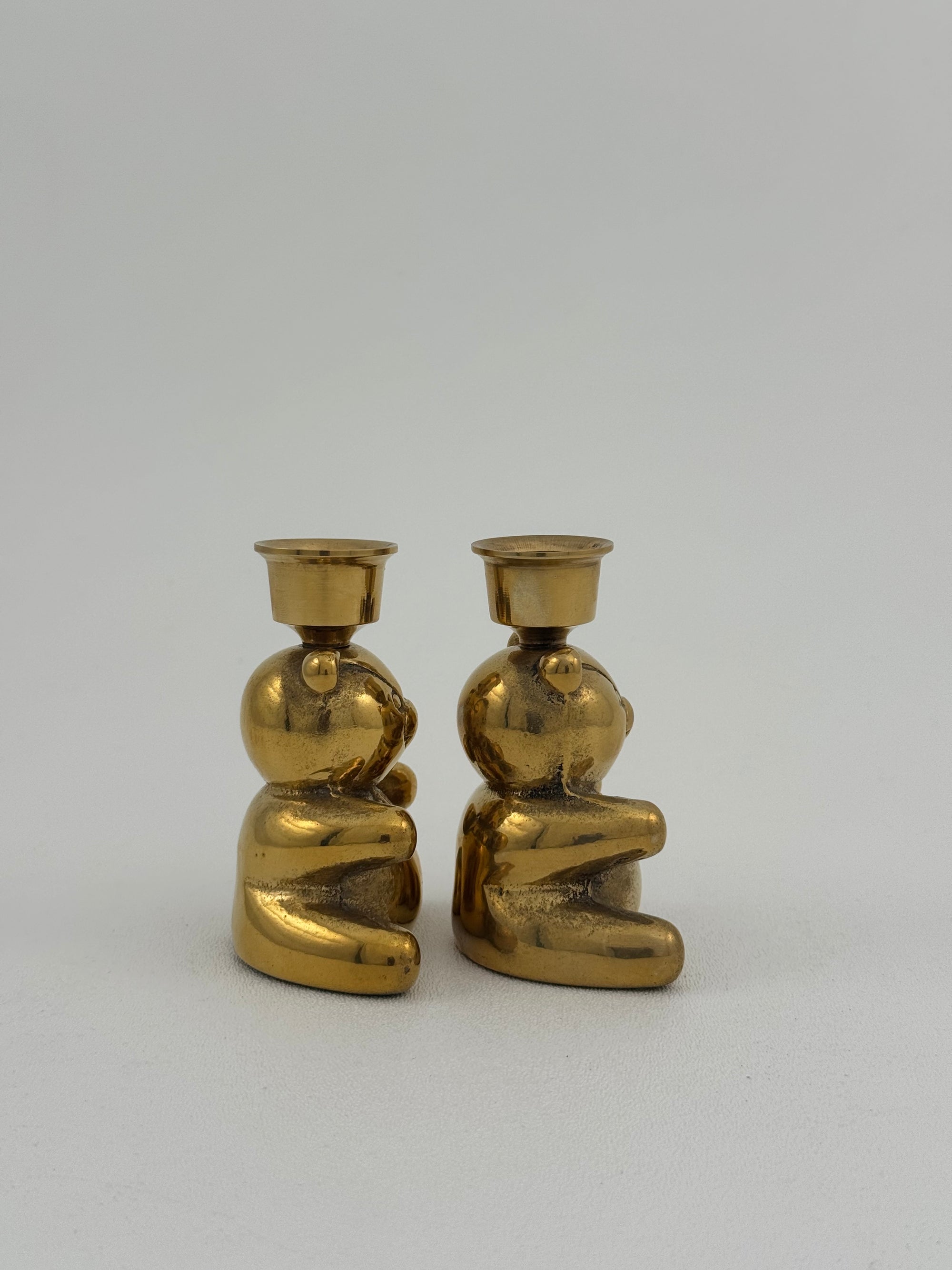 Vintage Brass Teddy Bear Candlestick Holders-A Pair
