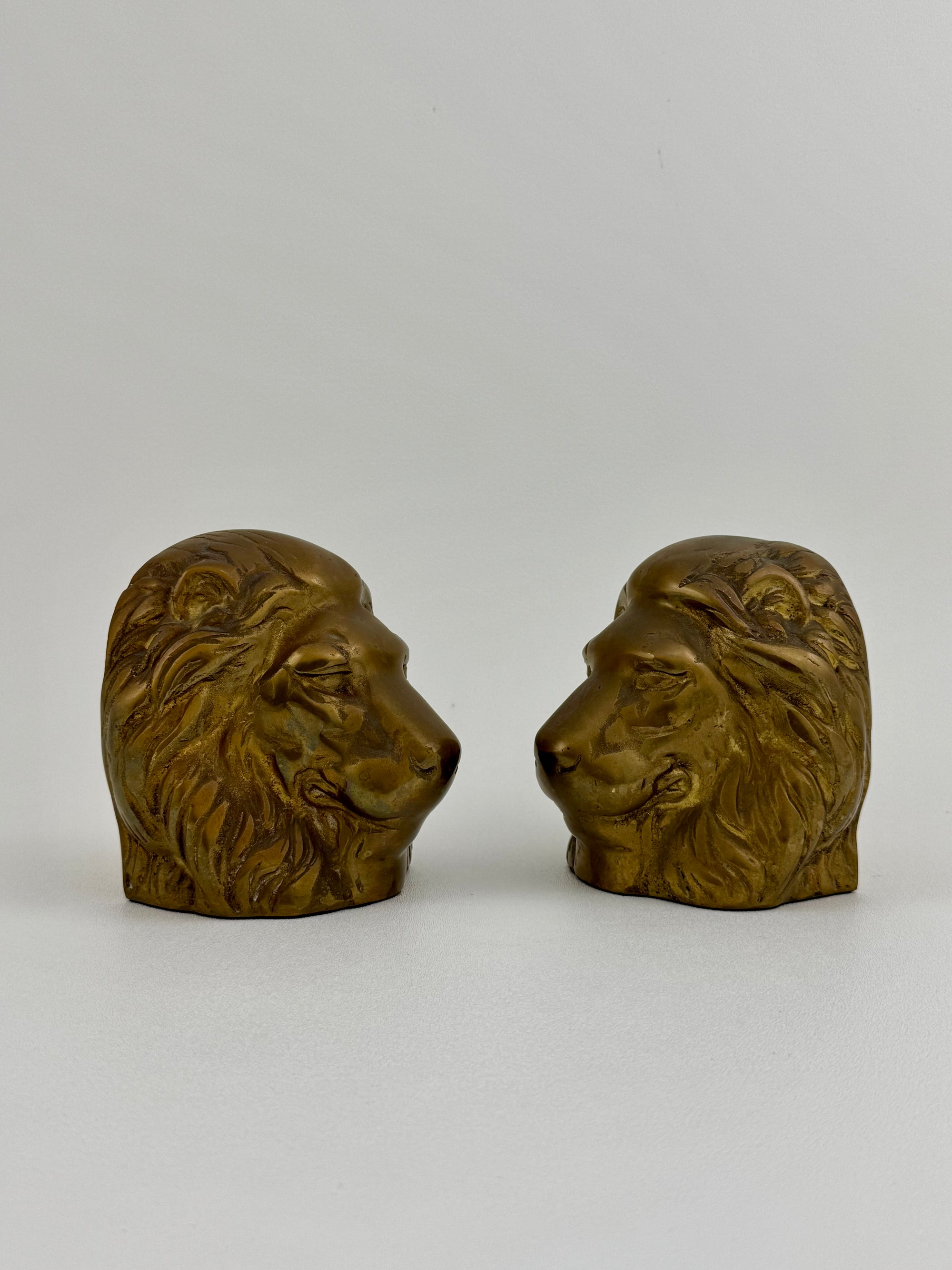 Vintage Brass Lion Bookends- A Pair