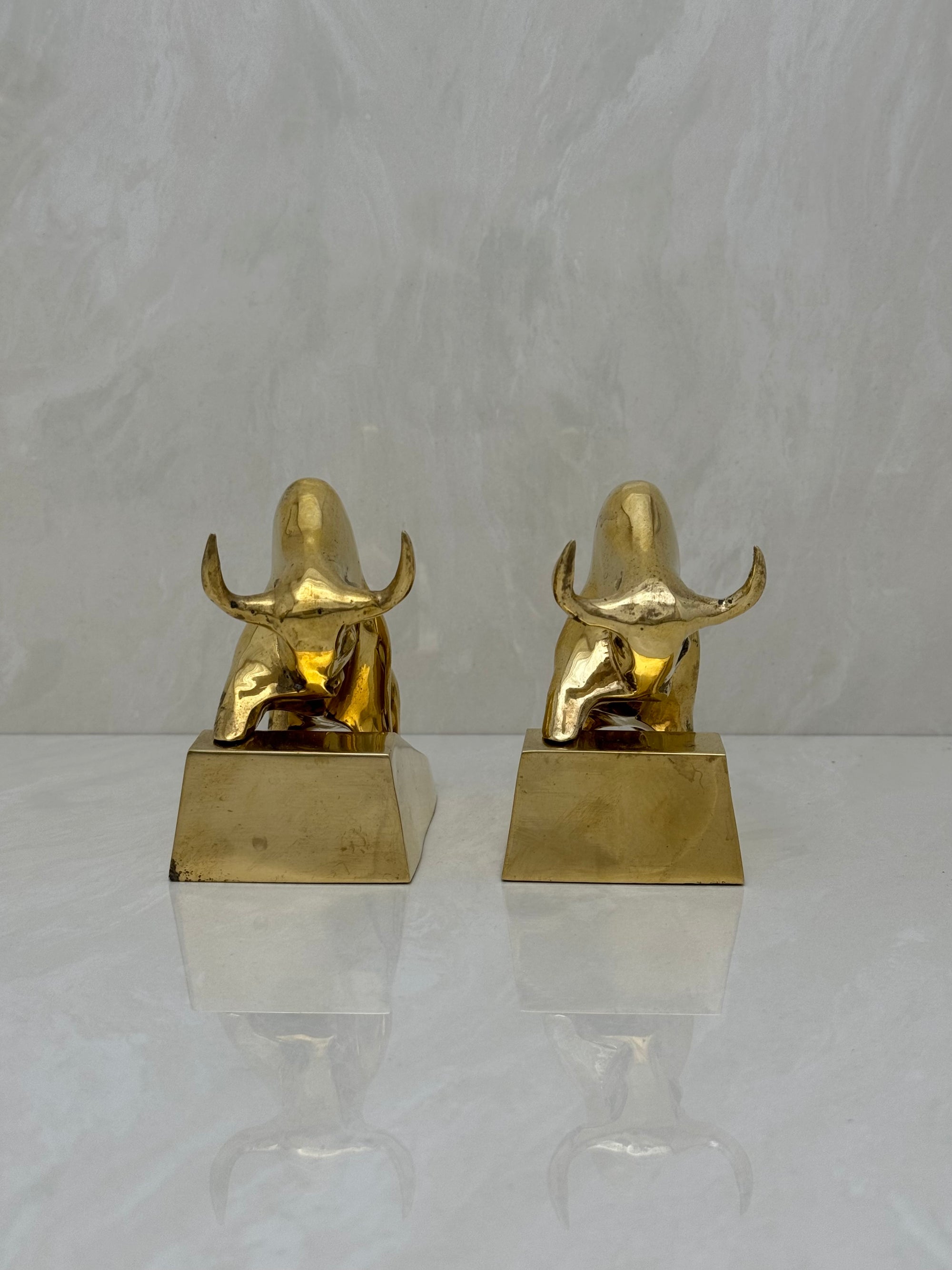 Vintage Brass Charging Bulls-A Pair