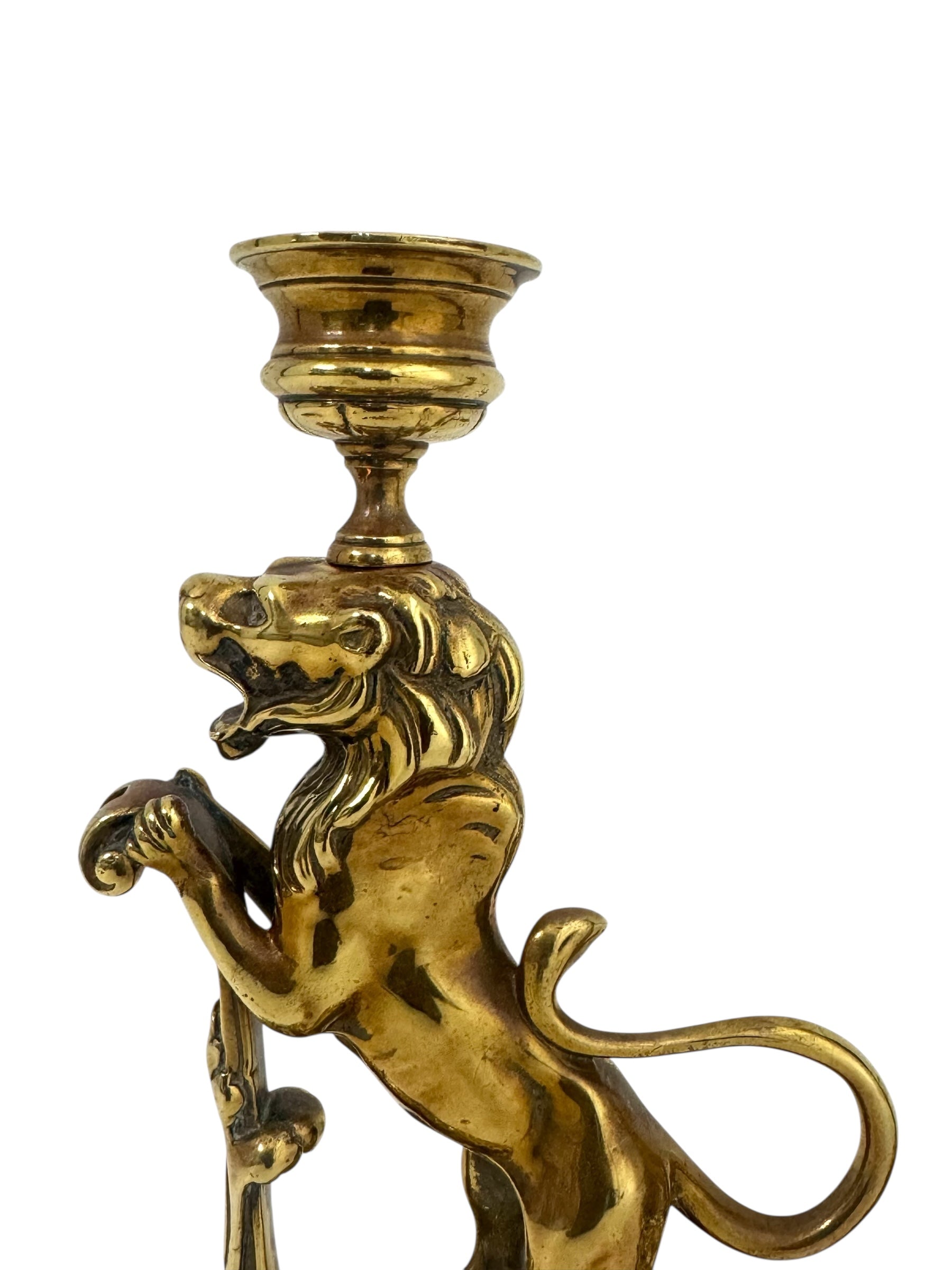 Vintage/Antique Brass Lion Candleholders- A Pair