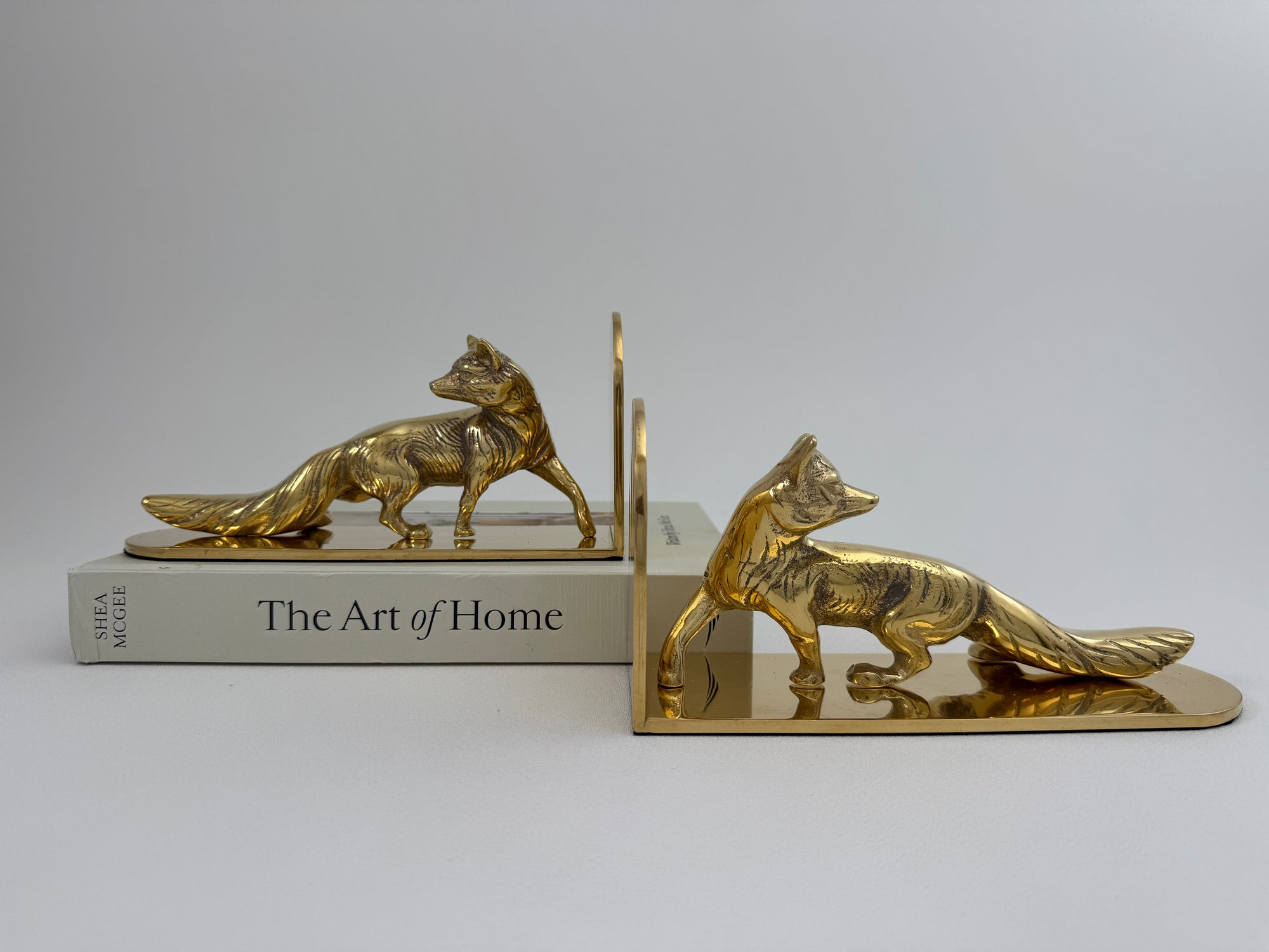 Made in England Brass Fox Bookends — 9.76 lb Pair, 9” Long Woodland Animal Library Decor (Mid-Century / Hollywood Regency)