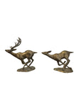 Vintage Mid-Century Brass Running Deer Sculptures – Pair