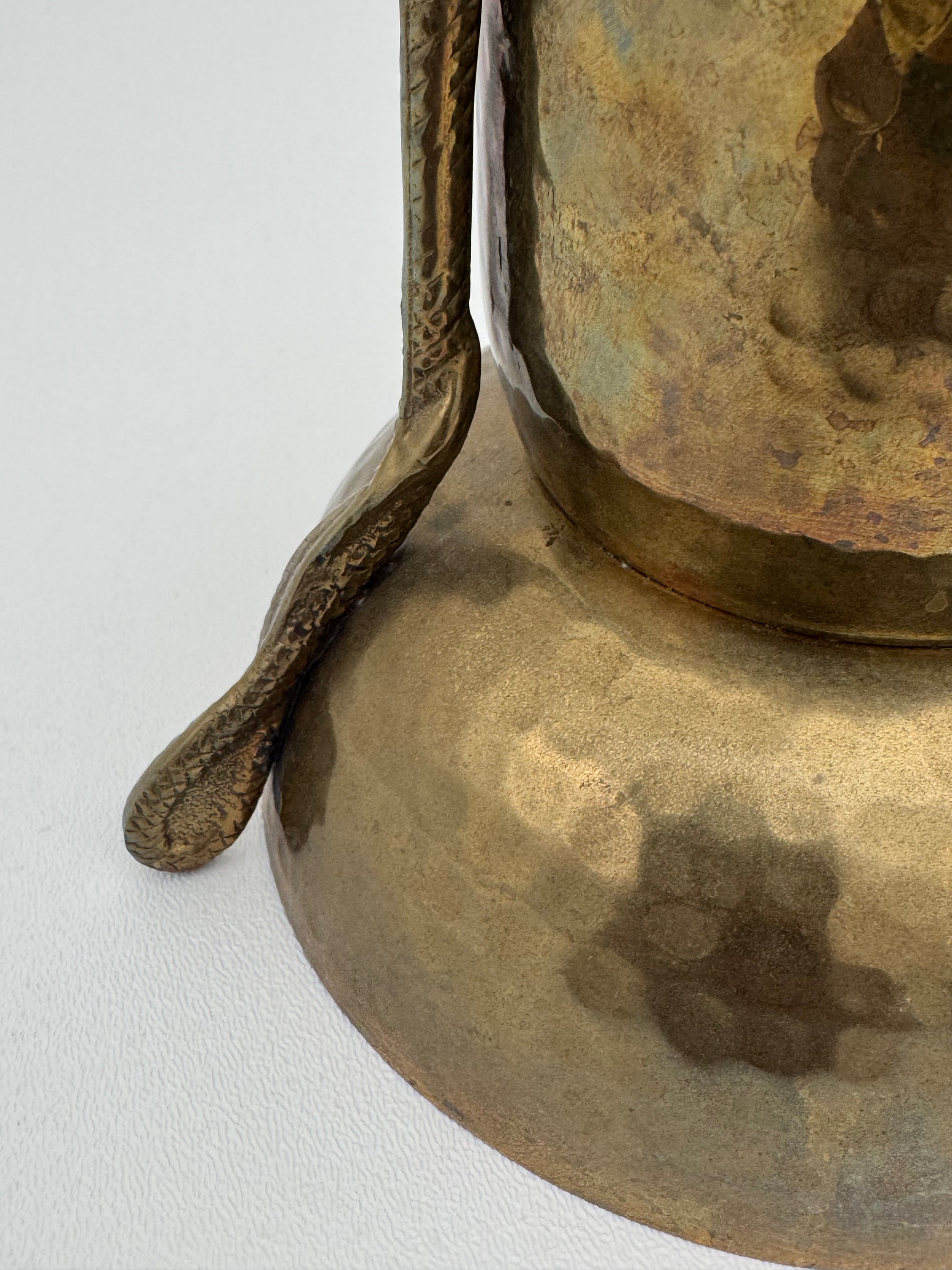 Vintage Brass Hammered Vase With Horse Head Handles