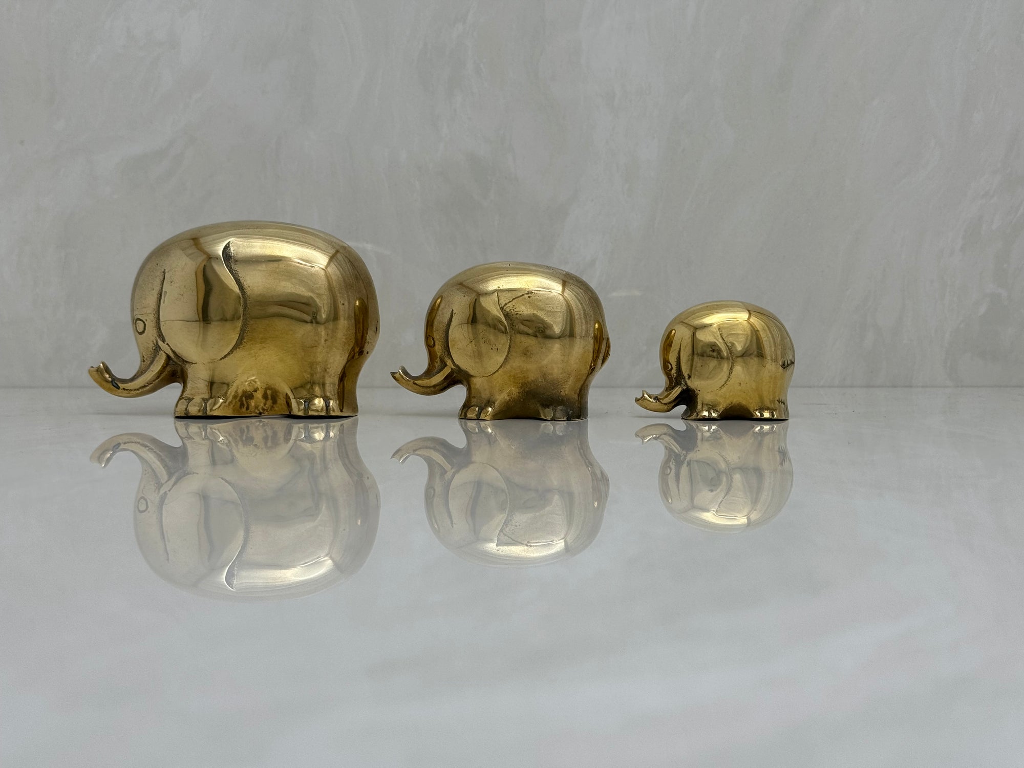 Vintage Brass Elephant Family-A Set of Three