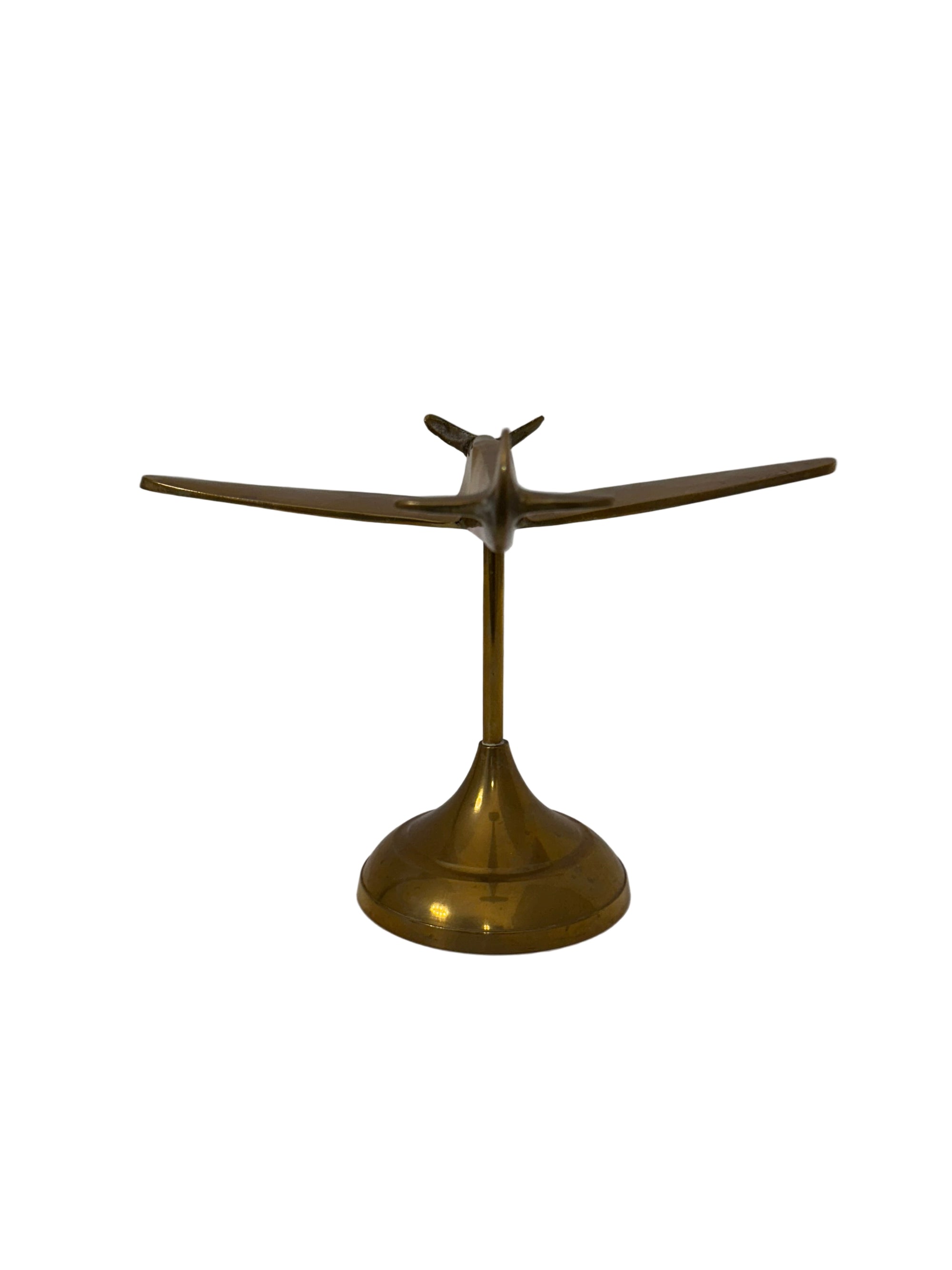 Vintage Brass Airplane on Stand | Mid-Century Aviator Sculpture