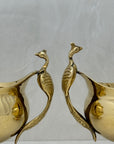 Vintage Brass Flower Bowls With Peacock Handles-A Pair