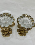 Vintage Brass Shell Candlestick Holder Stands with Glass Inserts- A Pair