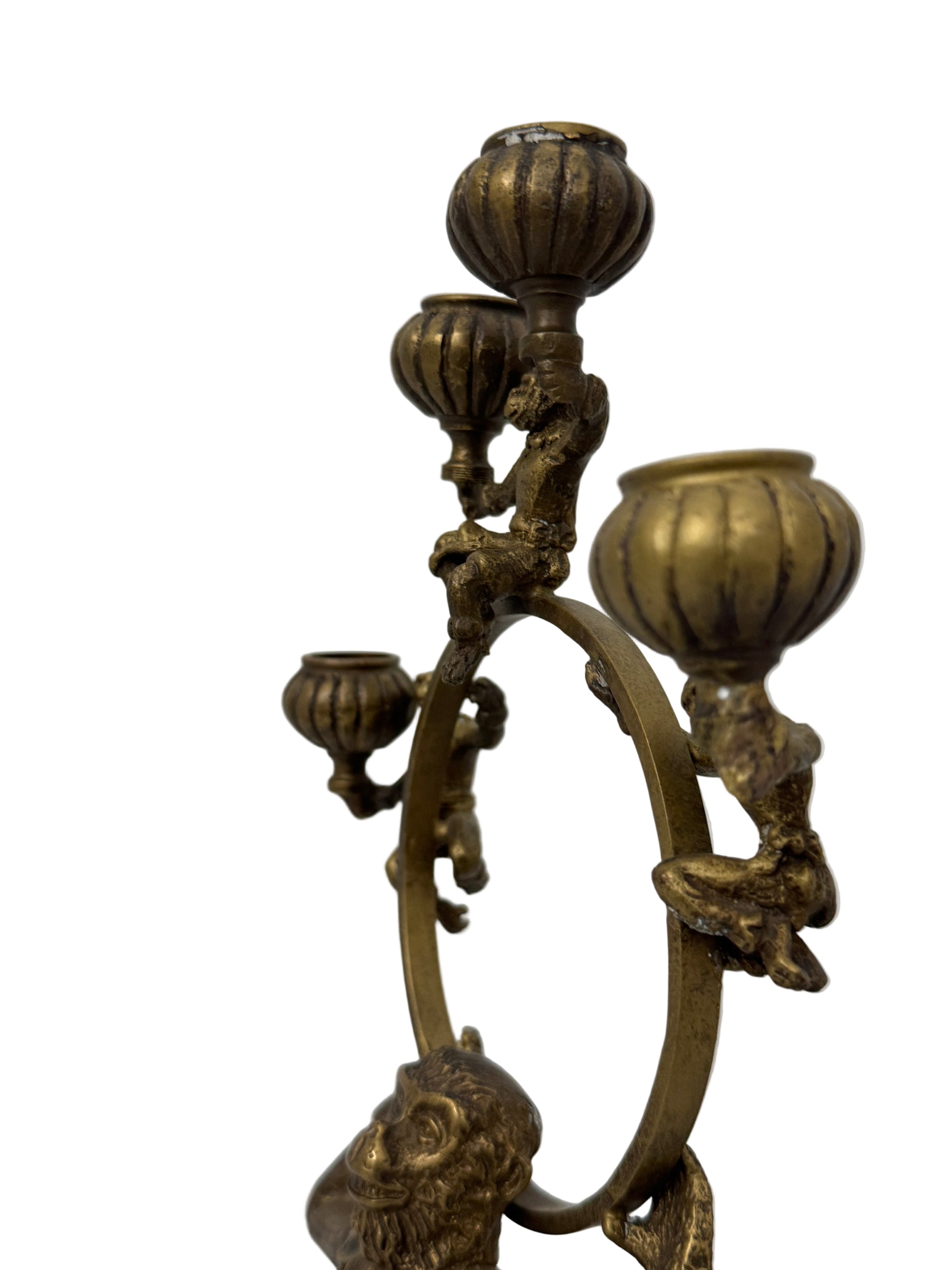 Vintage Brass Monkey Candleholders on Black Marble Bases | Mid-Century Exotic Pair
