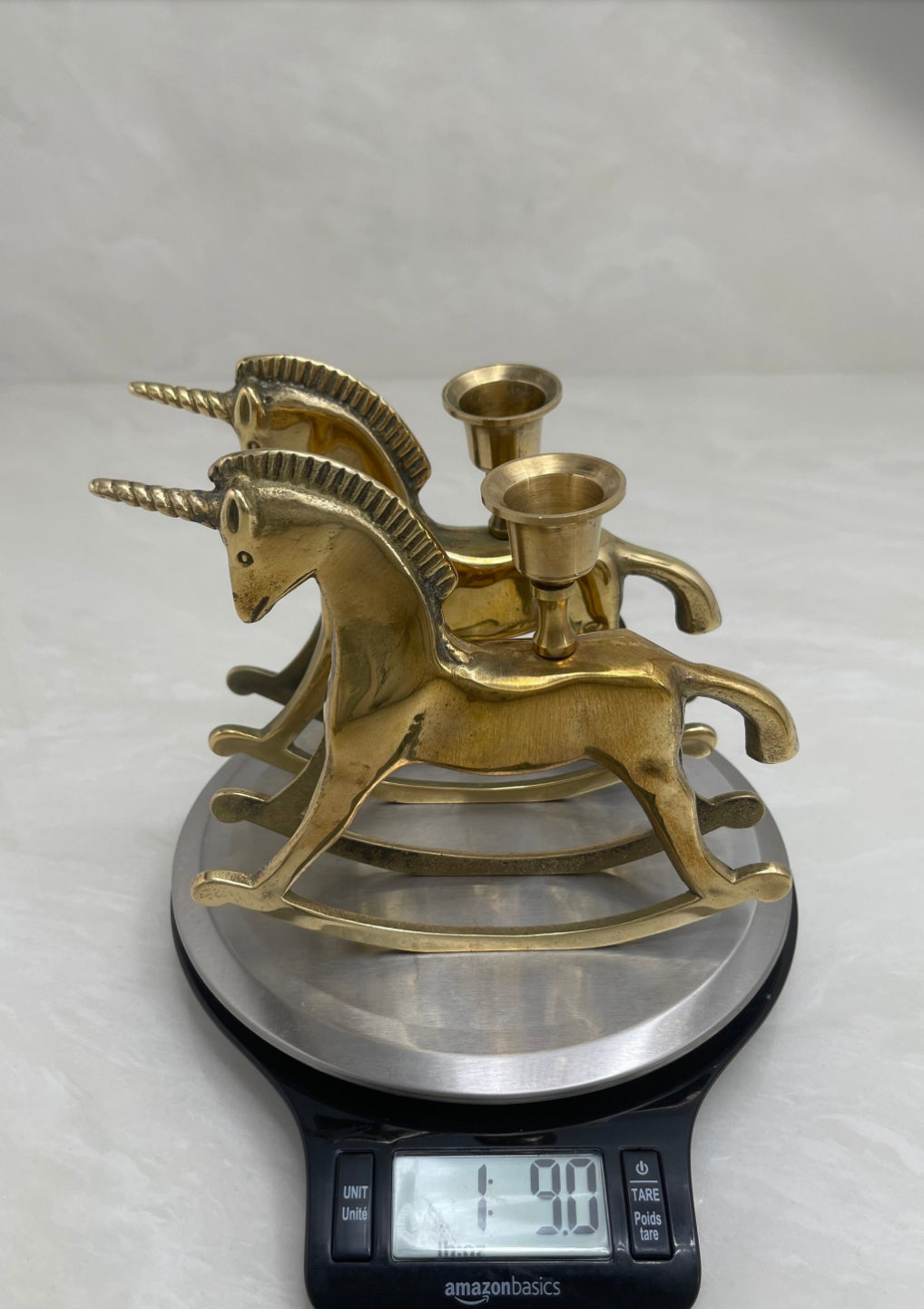 Vintage Brass Unicorn Candleholders-A Pair