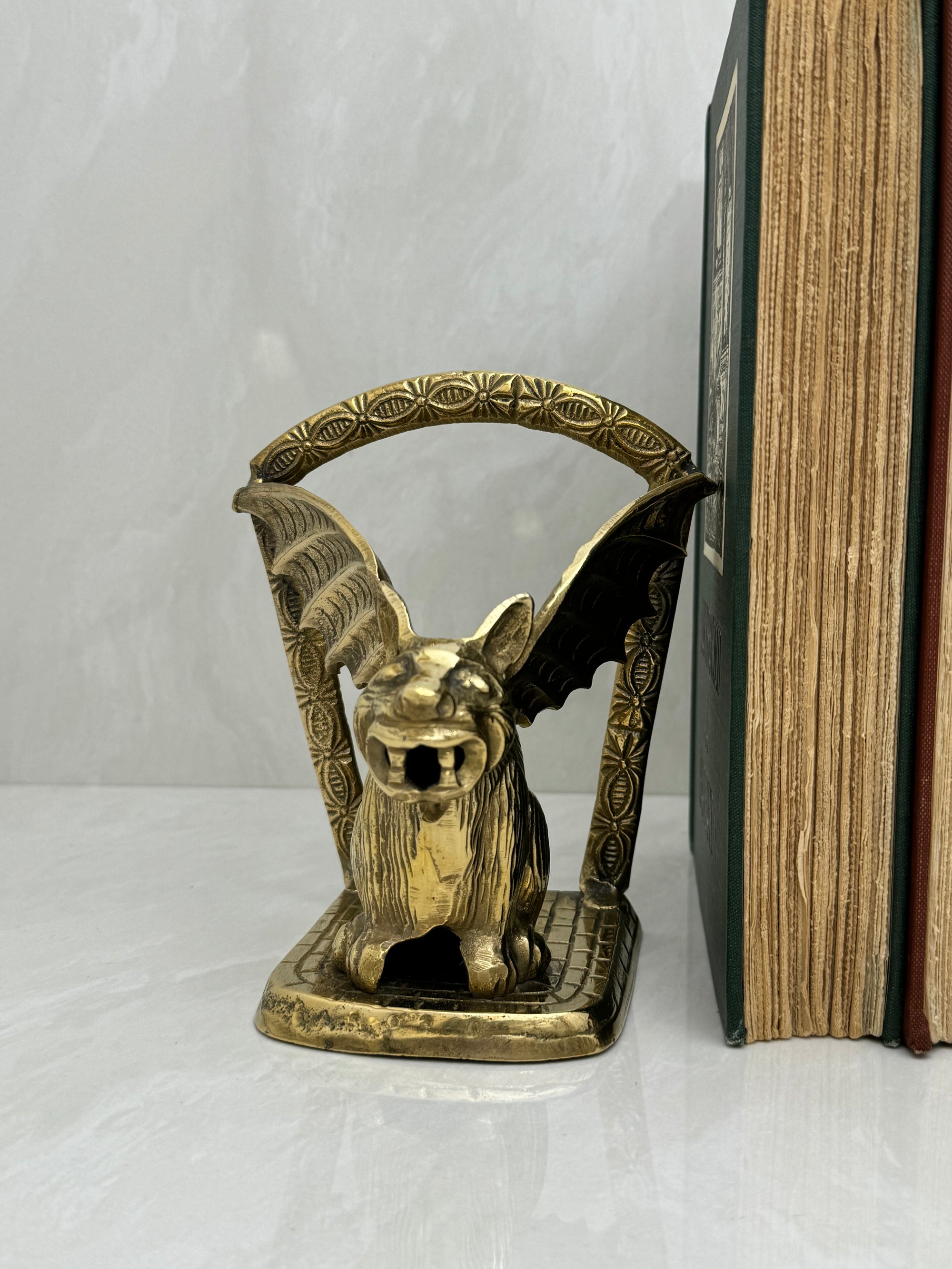 Vintage Brass Gargoyle Bookends- A Pair