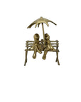 Vintage Brass Charming Frogs on Bench Under Umbrella