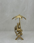 Vintage Brass Charming Frogs on Bench Under Umbrella