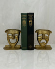 Vintage Brass Drama Masks Bookends- A Pair