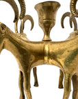 Exceptional Pair of Vintage Four-Headed Ram Brass Candleholders – MCM Sculptural Decor | Hollywood Regency Masterpieces