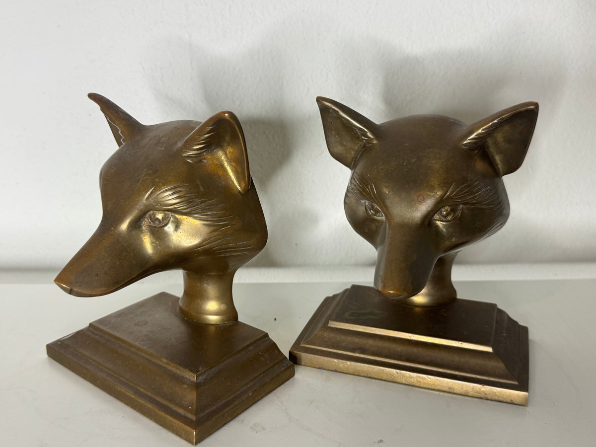 Vintage Brass Fox Head Bookends